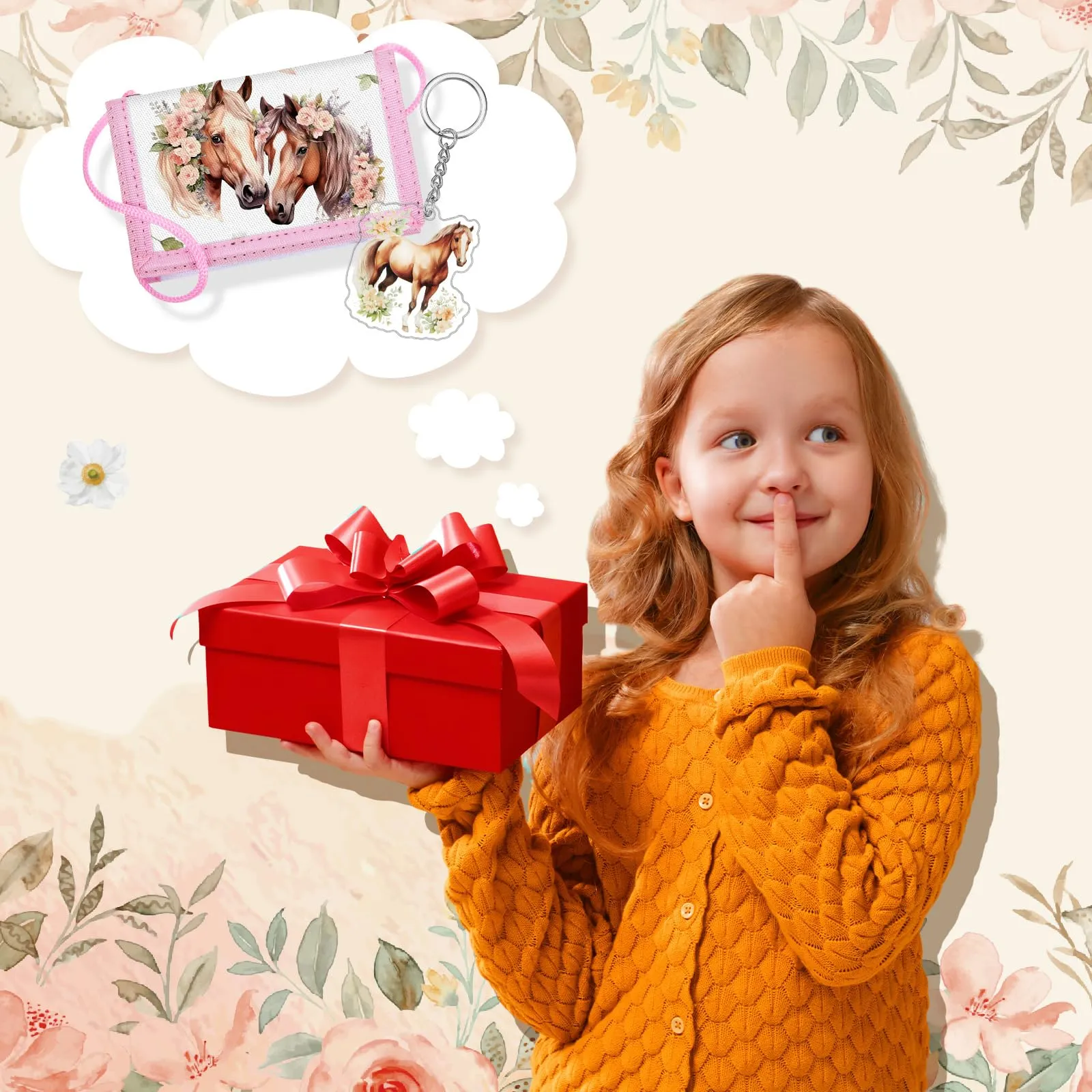 Hestya Portafoglio per Bambini e Ragazzi Portafoglio da Collo a Tre Scomparti con Diverse Fantasie Portamonete da Viaggio con Cordino e Portachiavi Regalo di Compleanno(Cavallo) - immagine 7