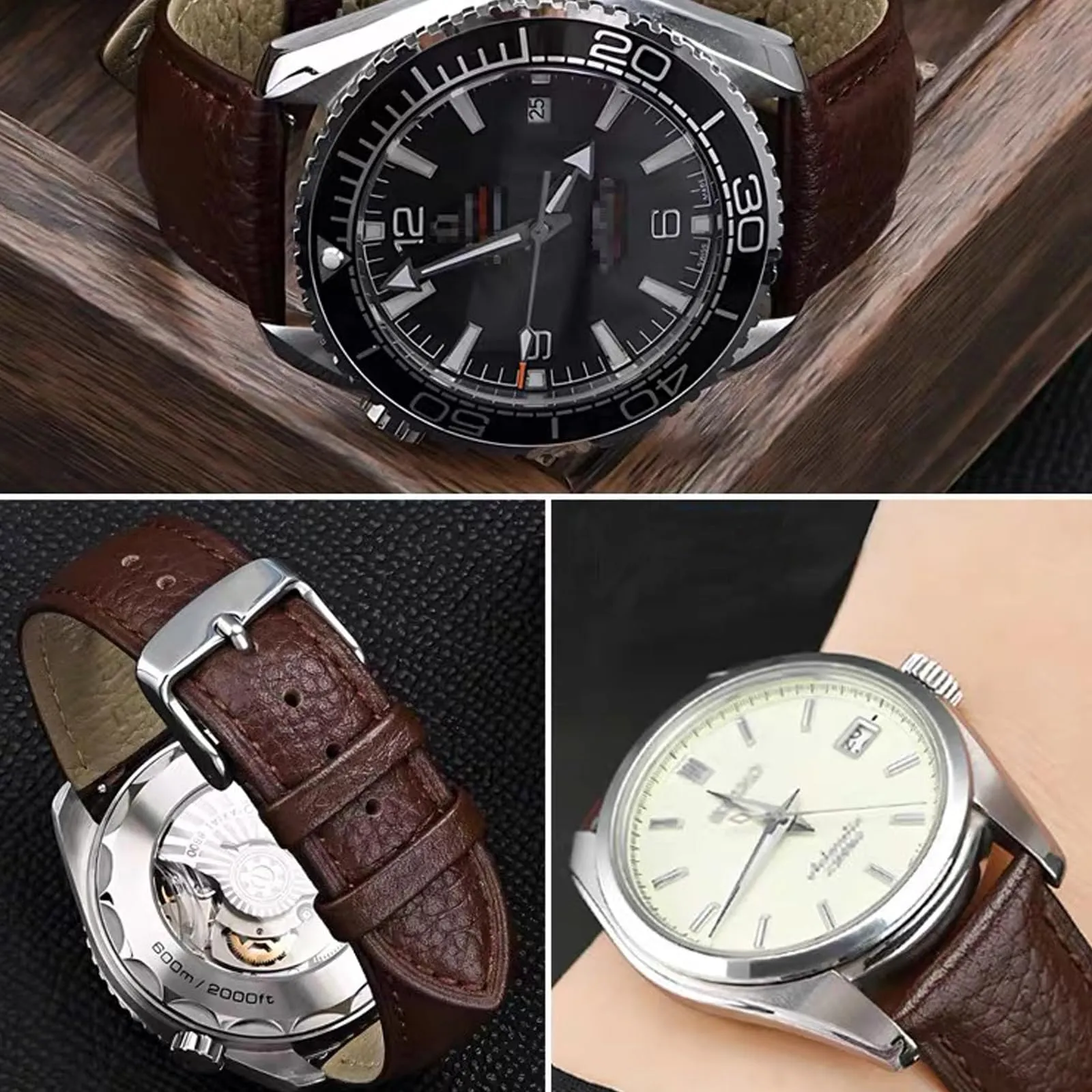 Aoeiwv Cinturini Orologio in Pelle Sgancio Rapido Mano Cucito Tessura Imbottito Cinturino 12/13/14/15/16/17/18/19/20/21/22/23/24 mm Cinturino Orologio in Pelle Genuina per Donne Uomini - immagine 3