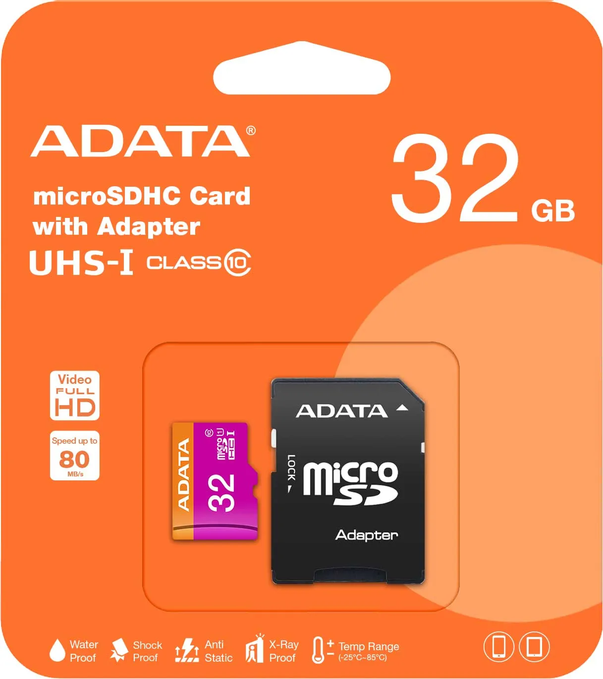 Scheda di memoria microSDHC Adata, 32 Gb, Classe 10 / UHS-1 U1, con adattatore AUSDHDH32GUICL10-RA1 - immagine 1