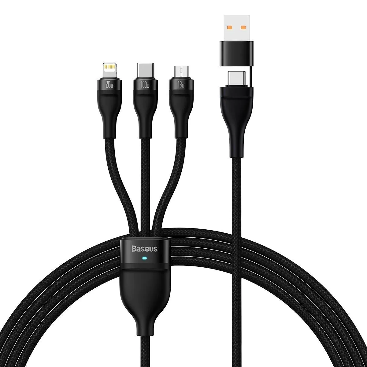 Cavo di Ricarica USB-A / USB-C - Lightning / microUSB / USB-C Baseus Flash Series II 3in1, 100W, 1.2m, Nero CASS030101 - immagine 1