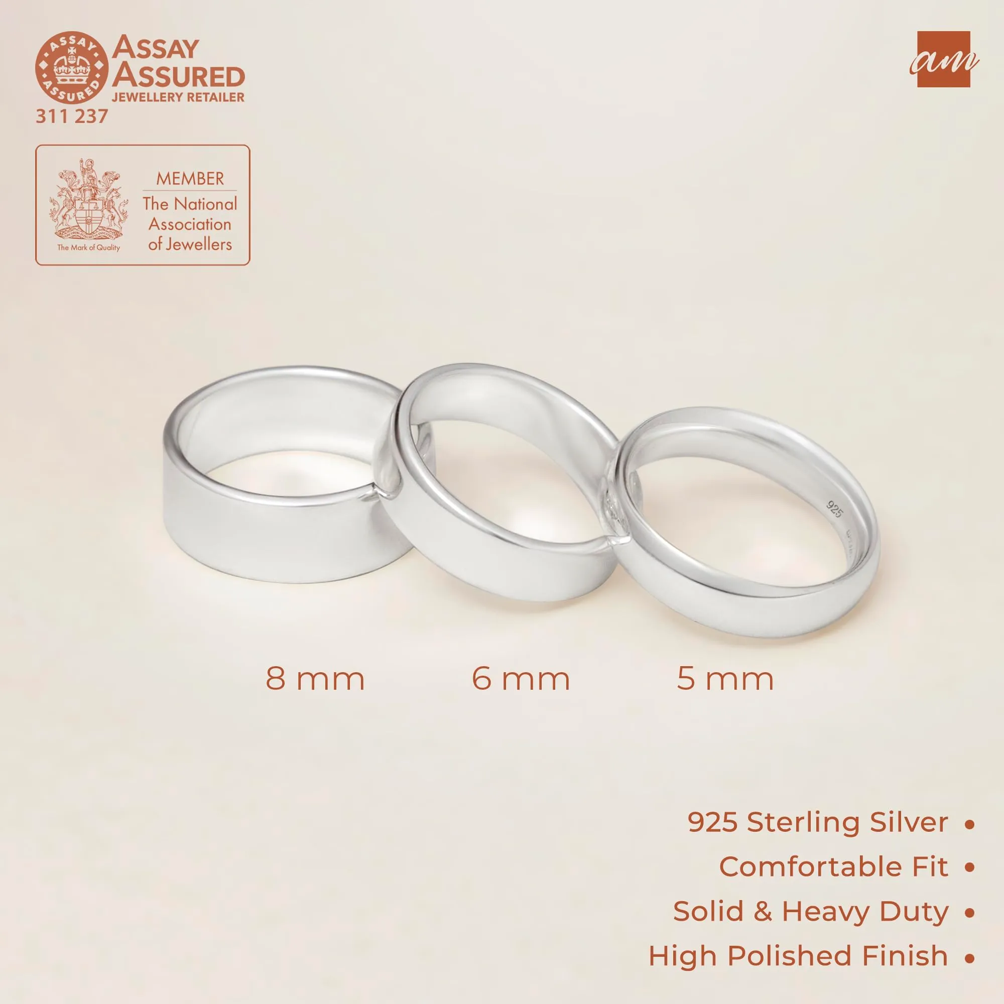 Amberta Fede Nuziale per Uomo in Argento Sterling 925 o Placcata Oro | Anello Pollice Uomo Fascia 5 6 8 mm Fedina Sposo Matrimonio: 5 mm - Misura 26 - immagine 5