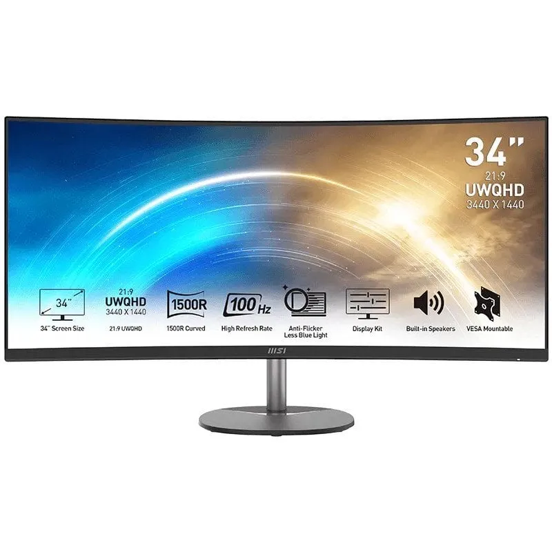 Monitor MSI Pro MP341CQ 34" UltraWide Quad HD 100Hz VA Curvo FreeSync 4ms - immagine 1