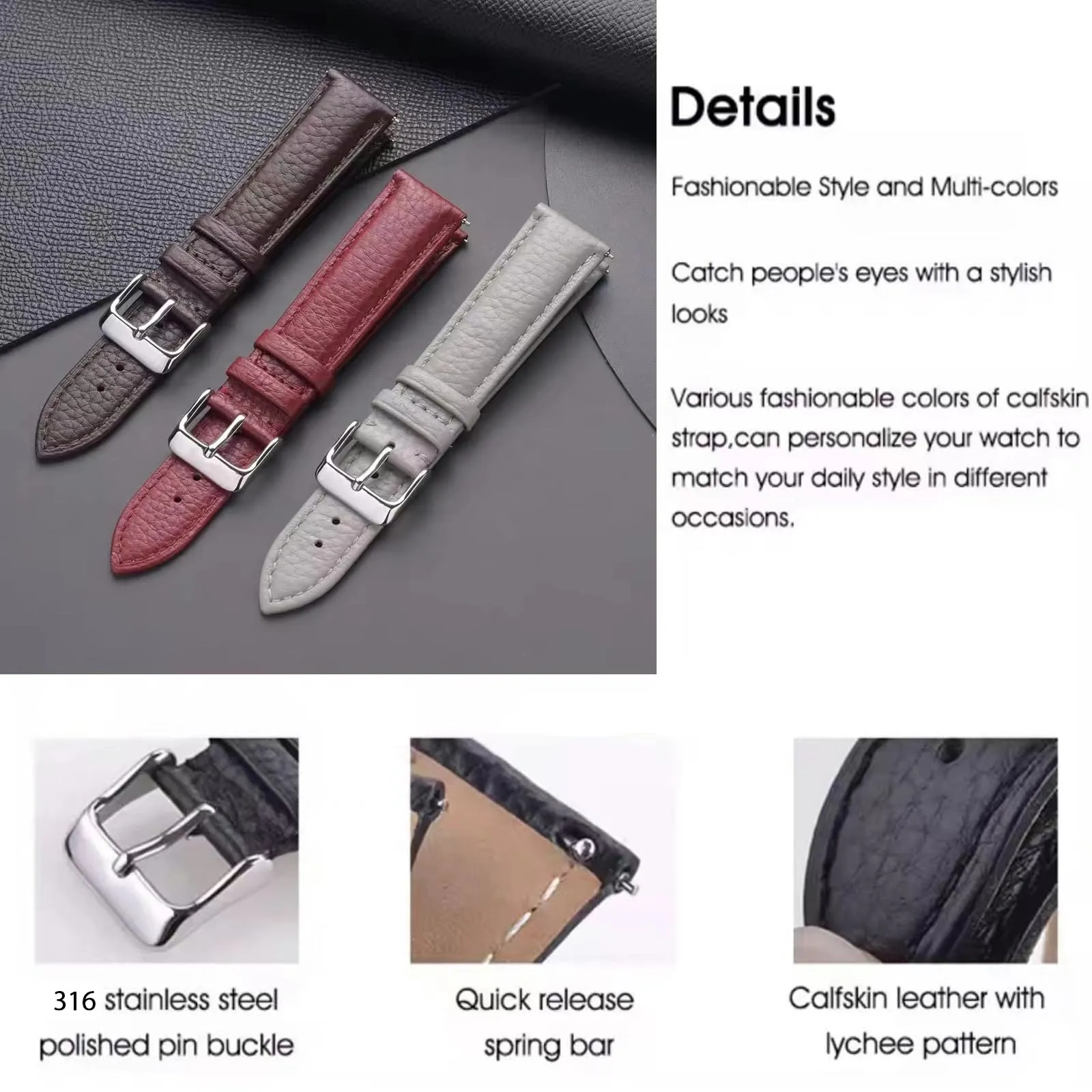 Aoeiwv Cinturini Orologio in Pelle Sgancio Rapido Mano Cucito Tessura Imbottito Cinturino 12/13/14/15/16/17/18/19/20/21/22/23/24 mm Cinturino Orologio in Pelle Genuina per Donne Uomini - immagine 2
