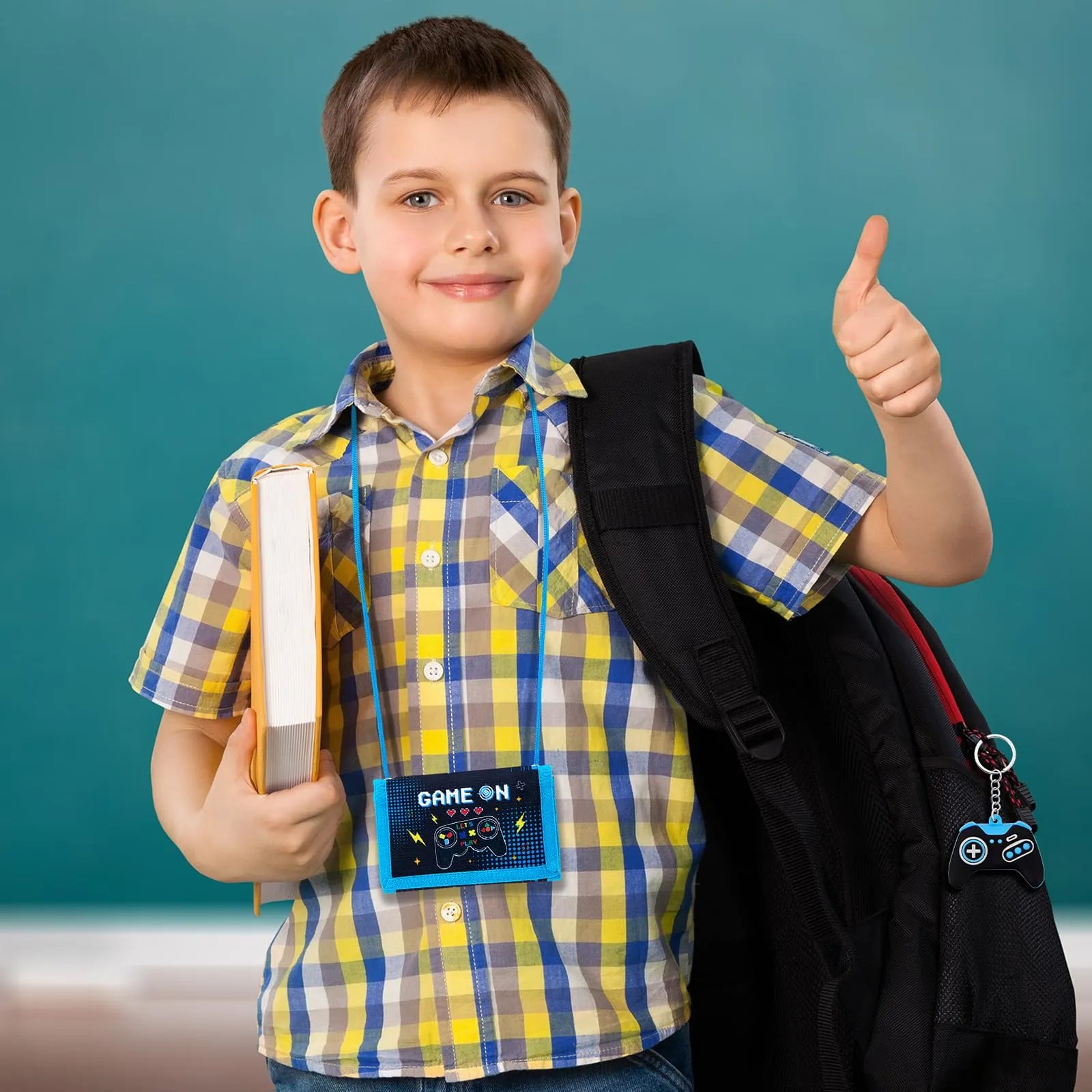 Hestya Portafoglio per Bambini e Ragazzi Portafoglio da Collo a Tre Scomparti con Diverse Fantasie Portamonete da Viaggio con Cordino e Portachiavi Regalo di Compleanno(Gaming) - immagine 6