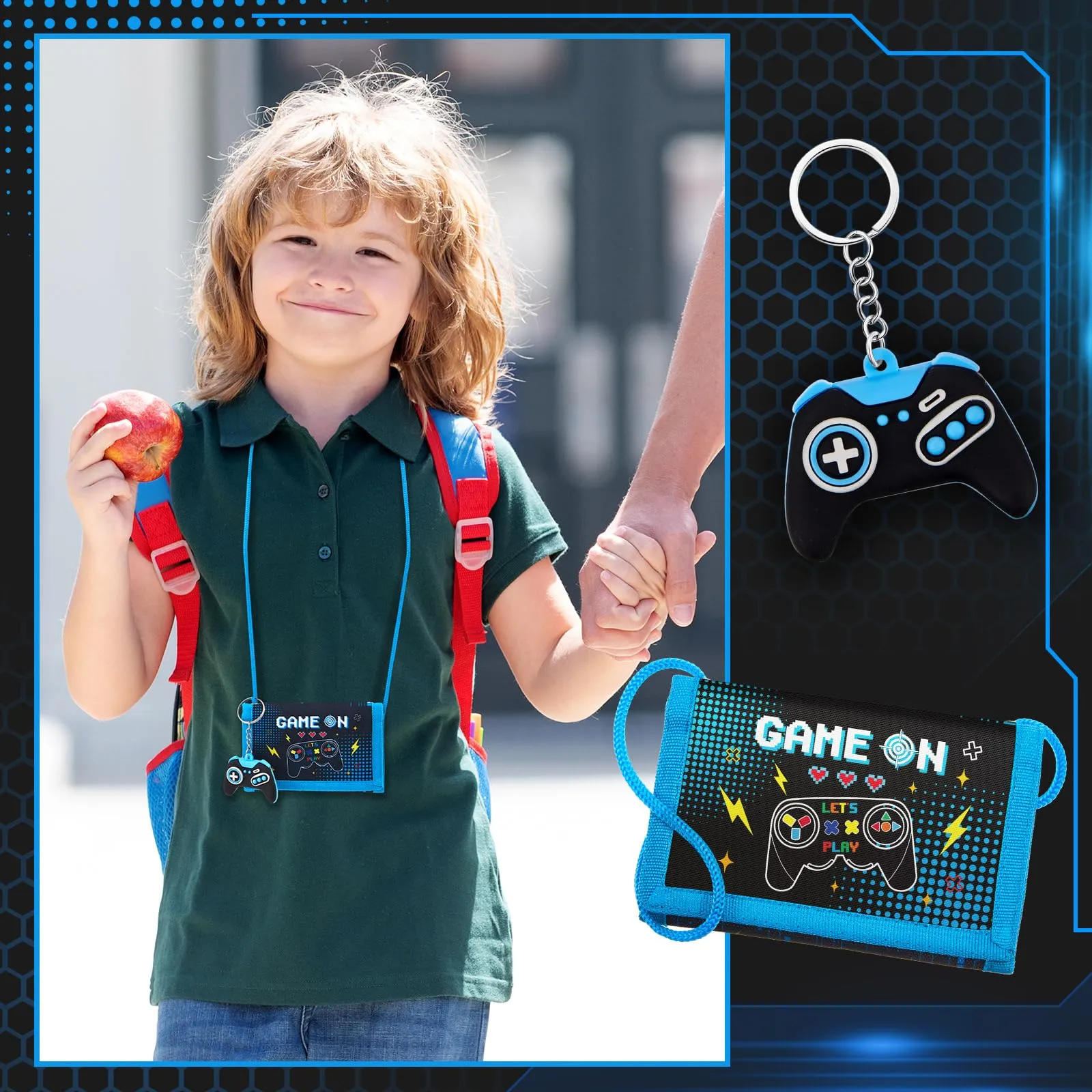 Hestya Portafoglio per Bambini e Ragazzi Portafoglio da Collo a Tre Scomparti con Diverse Fantasie Portamonete da Viaggio con Cordino e Portachiavi Regalo di Compleanno(Gaming) - immagine 7