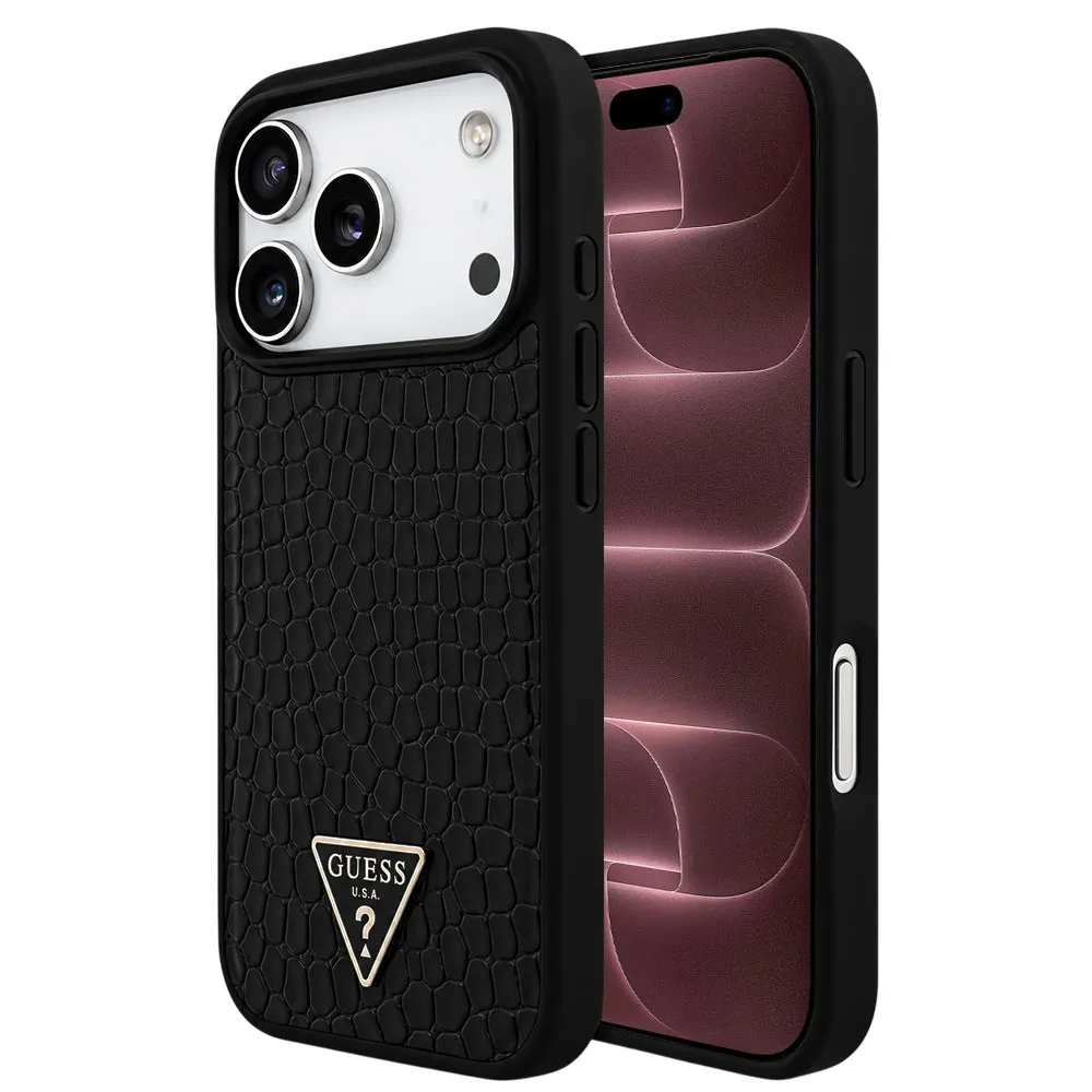 Custodia MagSafe per Apple iPhone 18 Pro Max / 17 Pro Max, Guess, Croco Triangle Logo, nera - immagine 1