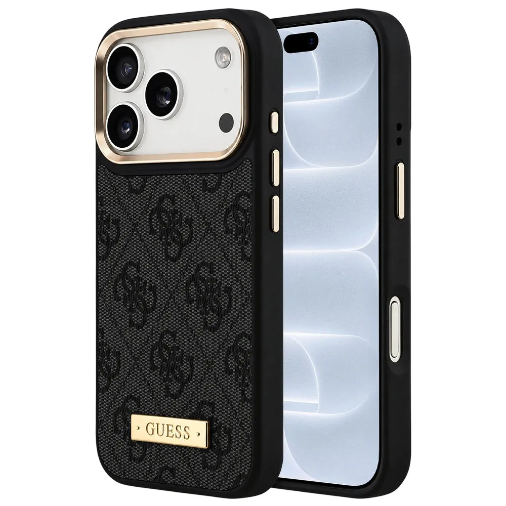 Custodia MagSafe per Apple iPhone 18 Pro / 17 Pro, Guess, 4G Logo Plate, nera - immagine 1