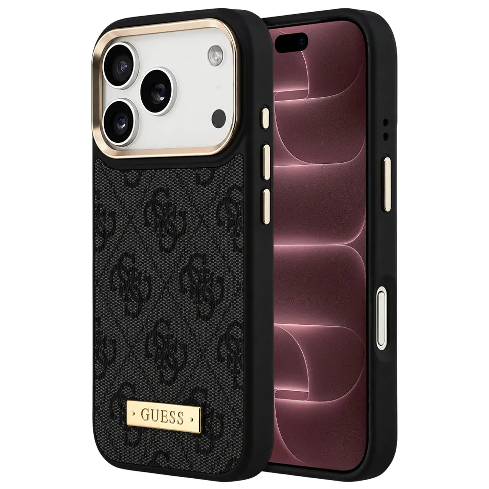 Custodia MagSafe per Apple iPhone 18 Pro Max / 17 Pro Max, Guess, 4G Logo Plate, nera - immagine 1