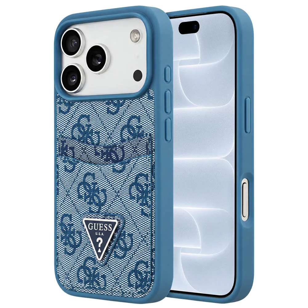 Custodia per Apple iPhone 18 Pro / 17 Pro, Guess, 4G Double Card Triangle, blu - immagine 1