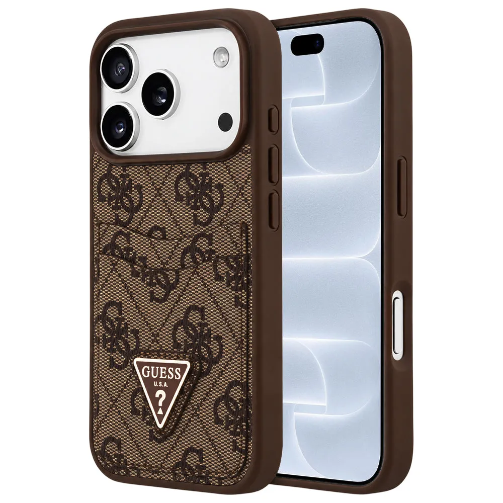 Custodia per Apple iPhone 18 Pro / 17 Pro, Guess, 4G Double Card Triangle, Marrone - immagine 1