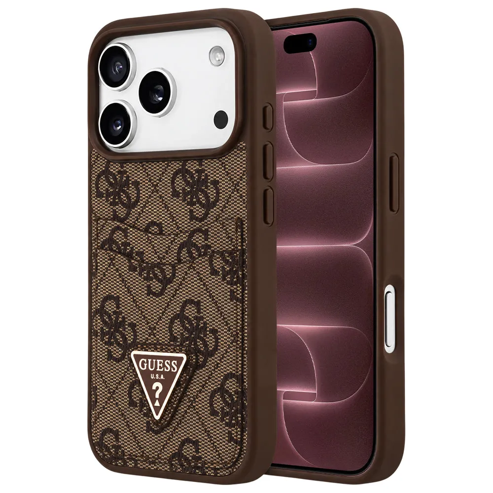 Custodia per Apple iPhone 18 Pro Max / 17 Pro Max, Guess, 4G Double Card Triangle, Marrone - immagine 1