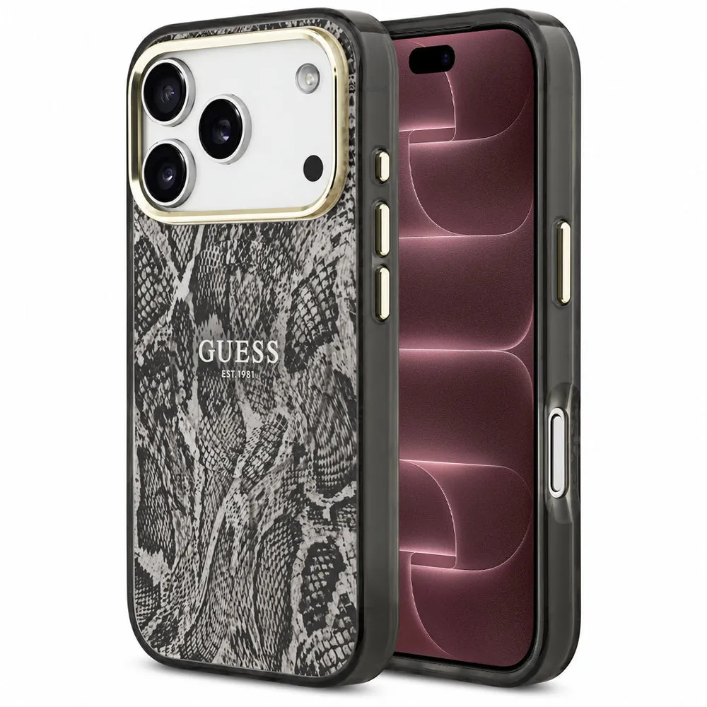 Custodia MagSafe per Apple iPhone 18 Pro Max / 17 Pro Max, Guess, motivo pitone, nera - immagine 1