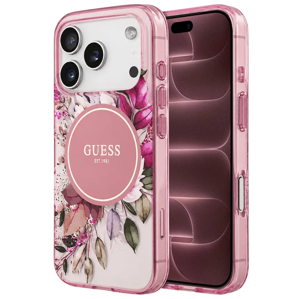 Custodia MagSafe per Apple iPhone 18 Pro Max / 17 Pro Max, Guess, IML Flower & Tonal Circle, rosa - immagine 1