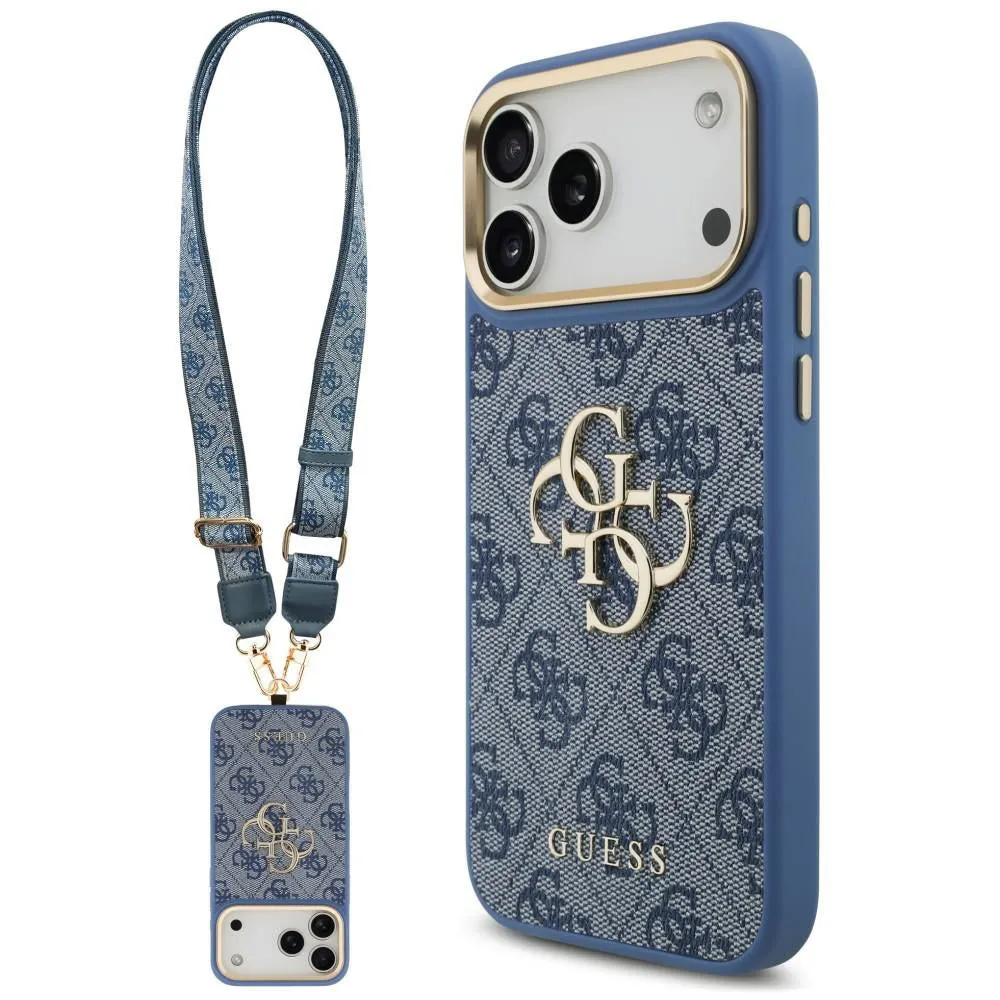 Custodia per Apple iPhone 18 Pro Max / 17 Pro Max, Guess, Big 4G Classic Logo & Big Strap Metal Buttons, Blu - immagine 1