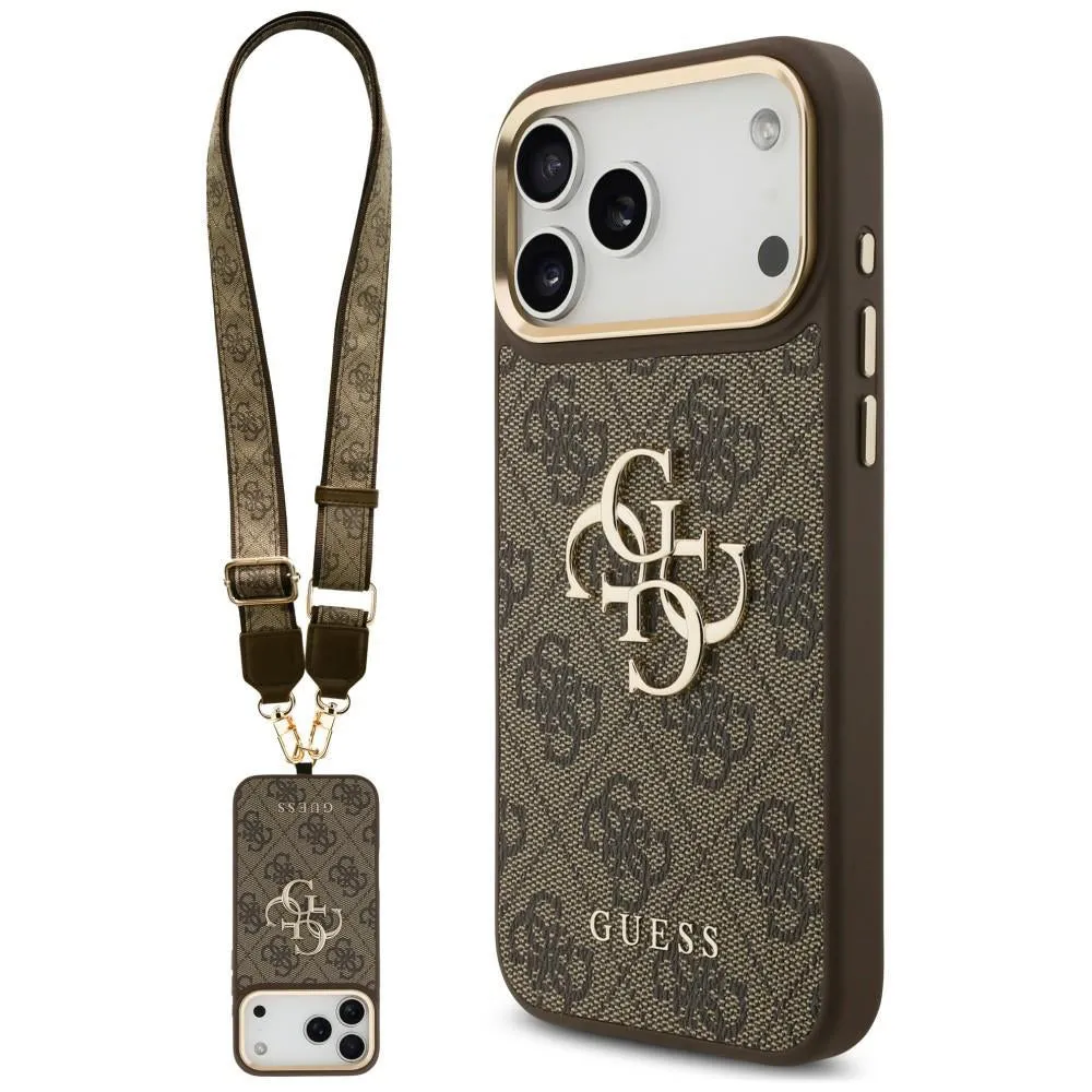 Custodia per Apple iPhone 18 Pro Max / 17 Pro Max, Guess, Big 4G Classic Logo & Big Strap Metal Buttons, Marrone - immagine 1