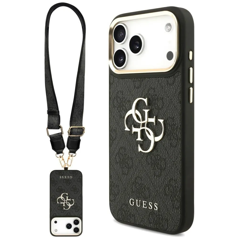 Custodia per Apple iPhone 18 Pro / 17 Pro, Guess, Big 4G Classic Logo & Big Strap Metal Buttons, nera - immagine 1