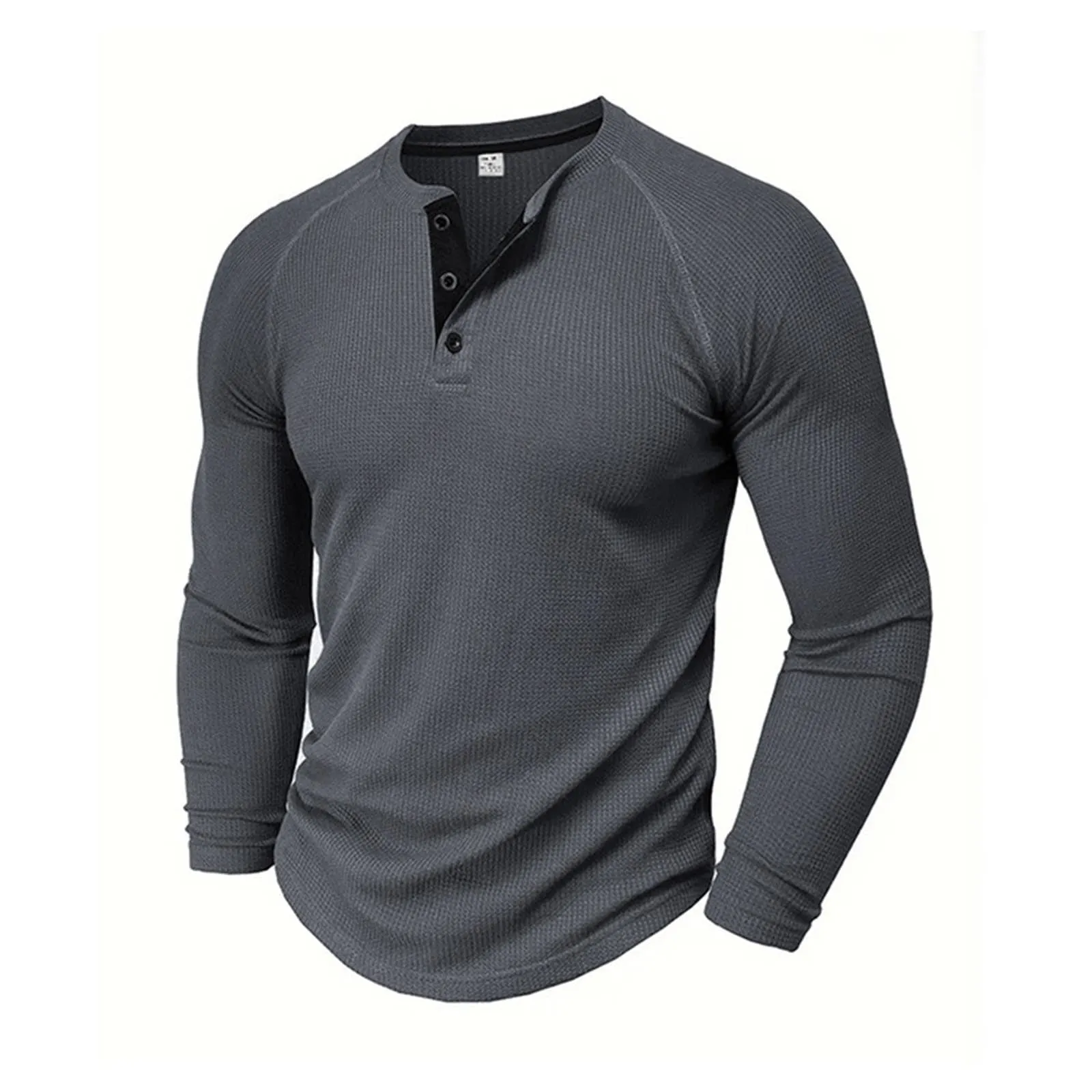 Mymyguoe Henley - Maglietta da uomo con bottoni, magliette a maniche lunghe, felpe, t-shirt in lino, polo a maniche lunghe, abbigliamento sportivo, canottiera, maglia funzionale, escursionismo, sport - immagine 3