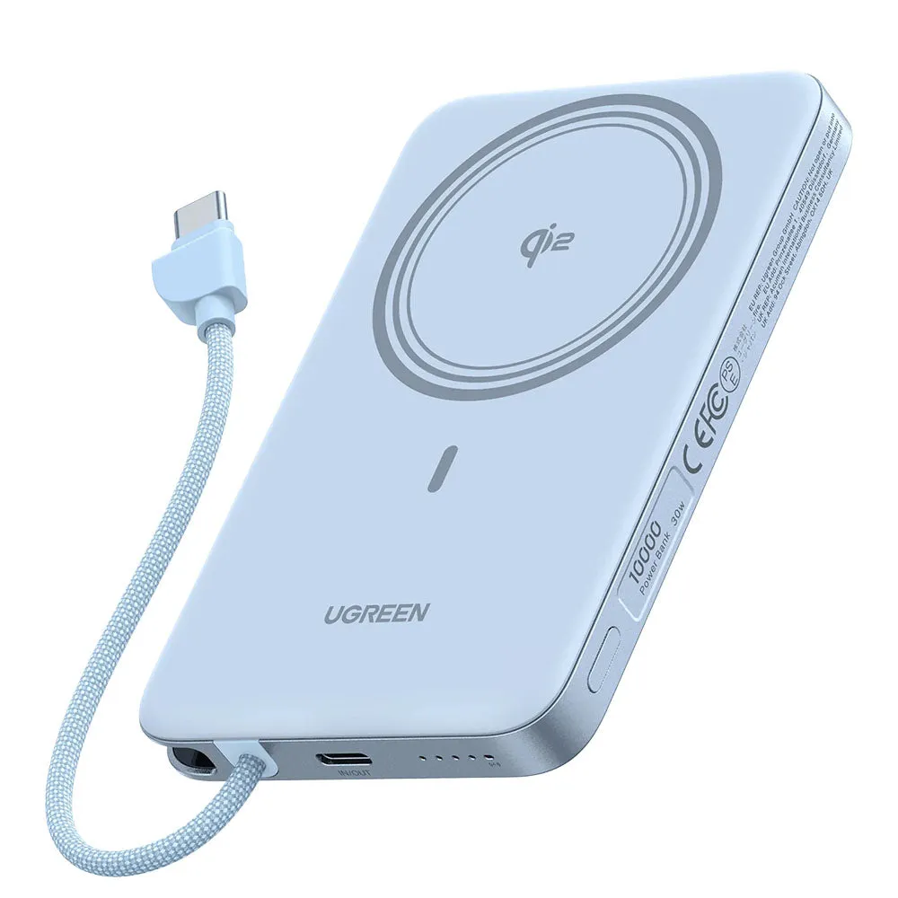 Batteria esterna wireless UGREEN PB570 (65839B), 10000 mAh, 30 W, PD + FQI, 1 x QI - 2 x USB-C, blu - immagine 1