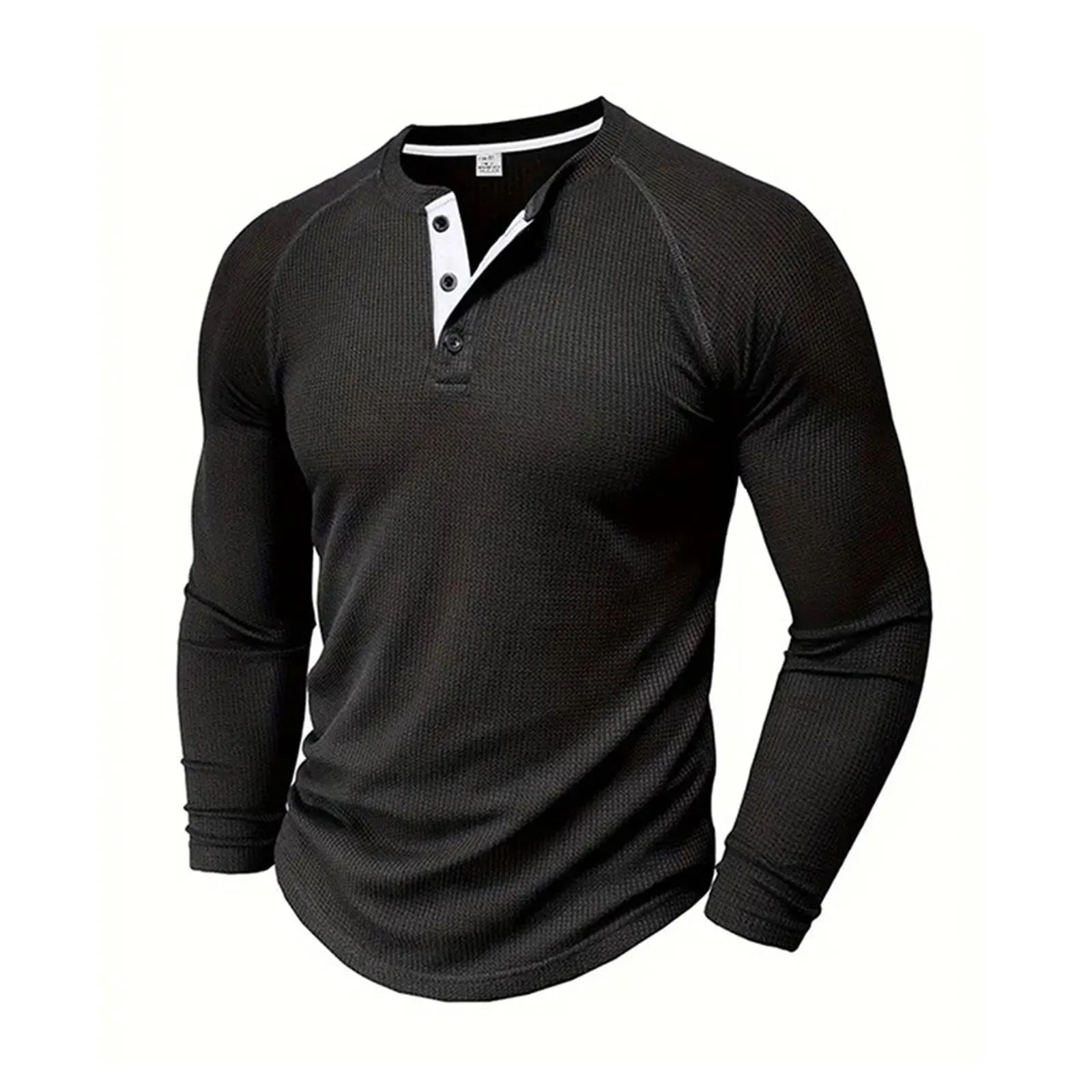 Mymyguoe Henley - Maglietta da uomo con bottoni, magliette a maniche lunghe, felpe, t-shirt in lino, polo a maniche lunghe, abbigliamento sportivo, canottiera, maglia funzionale, trekking, sport - immagine 3