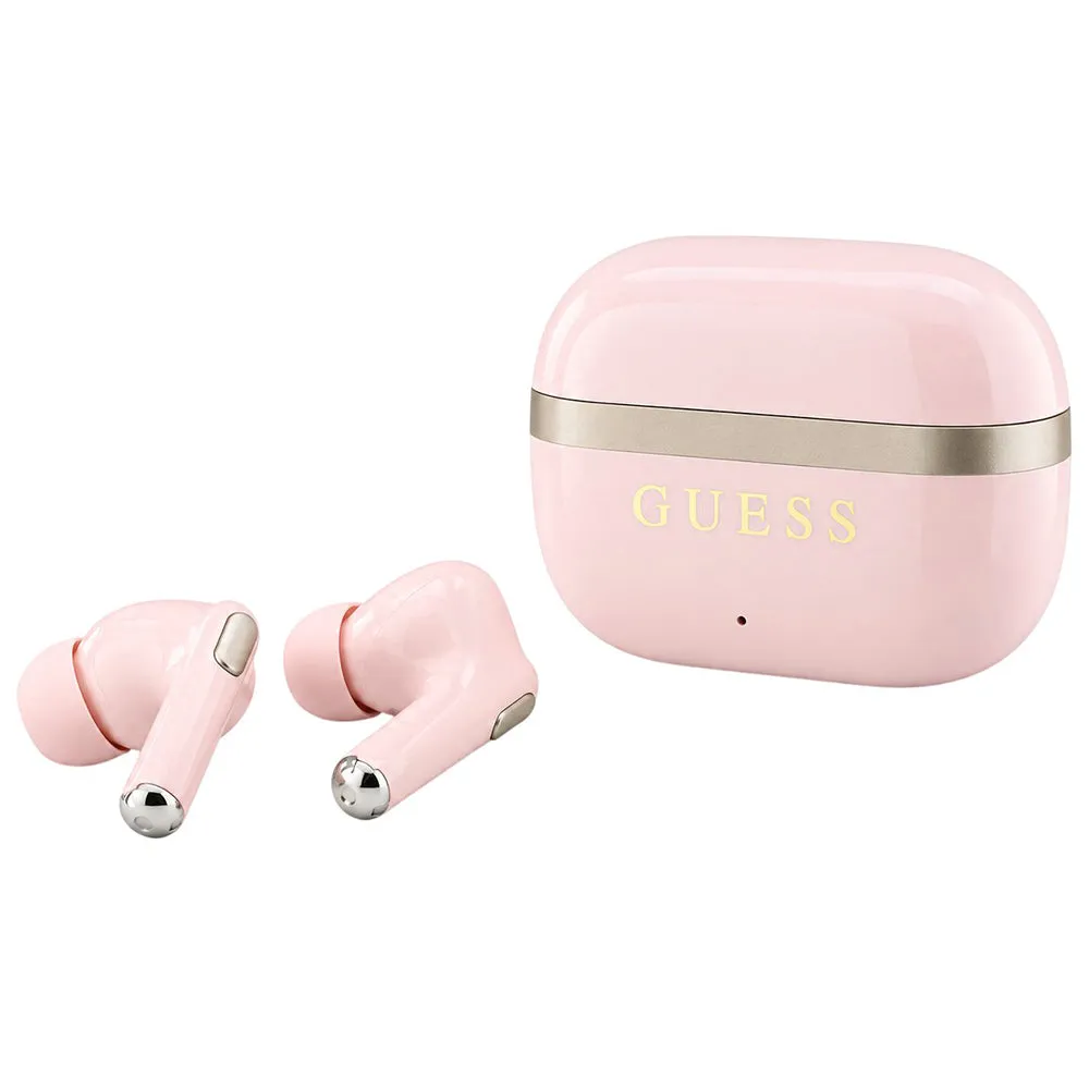 Auricolari Bluetooth Guess Glossy Gold Line Printed Classic Logo, TWS, Rosa - immagine 1