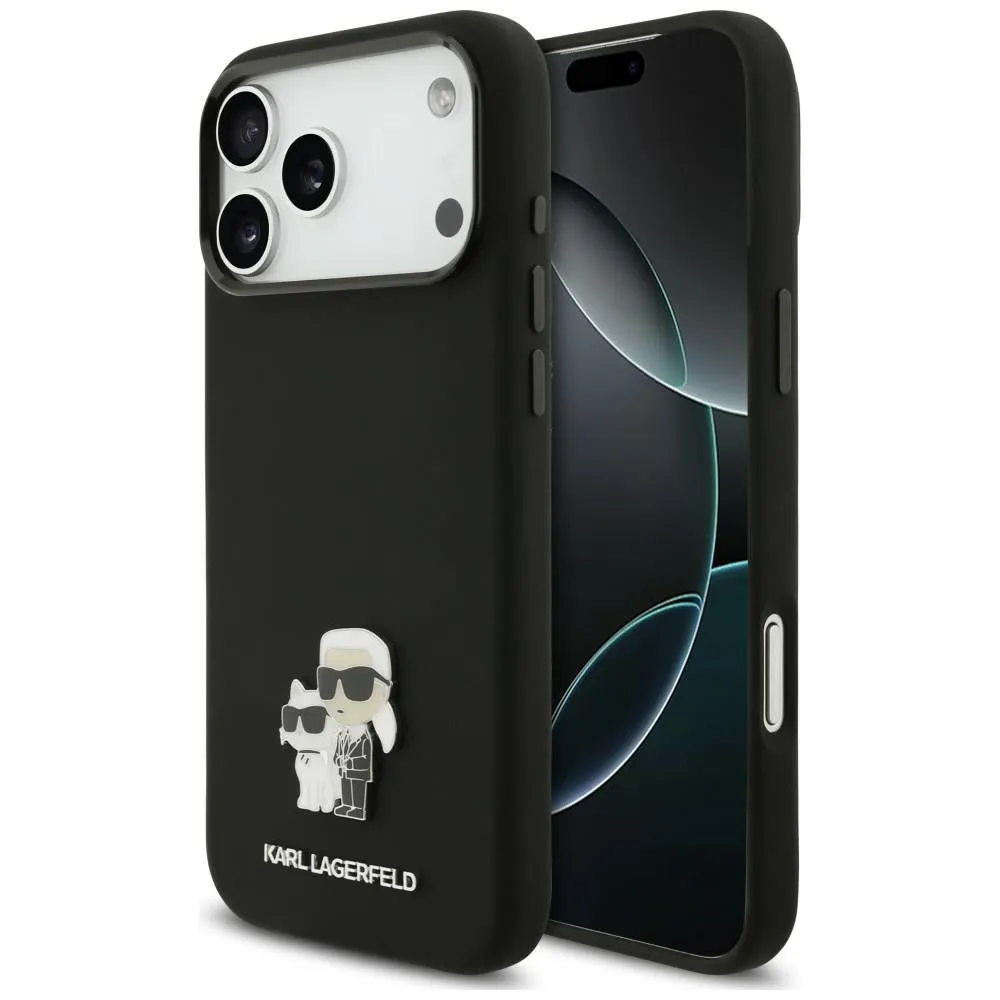 Custodia per Apple iPhone 18 Pro Max / 17 Pro Max, Karl Lagerfeld, Karl & Choupette Metal Pin, nera - immagine 1