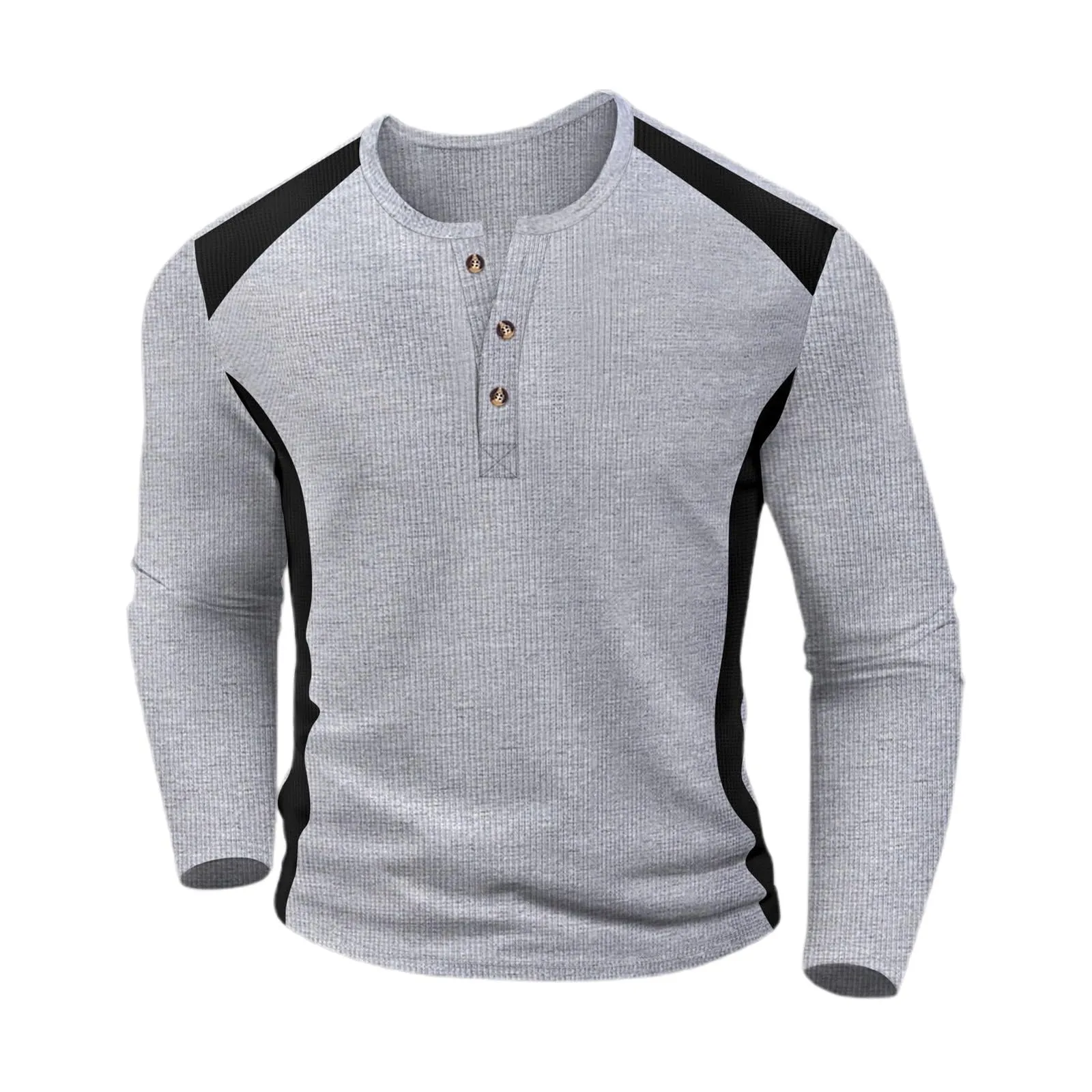Mymyguoe Henley - Maglietta da uomo con bottoni, a maniche lunghe, felpe, magliette in lino, a maniche lunghe, polo, abbigliamento sportivo, canottiera, maglia funzionale, escursionismo, sport - immagine 2