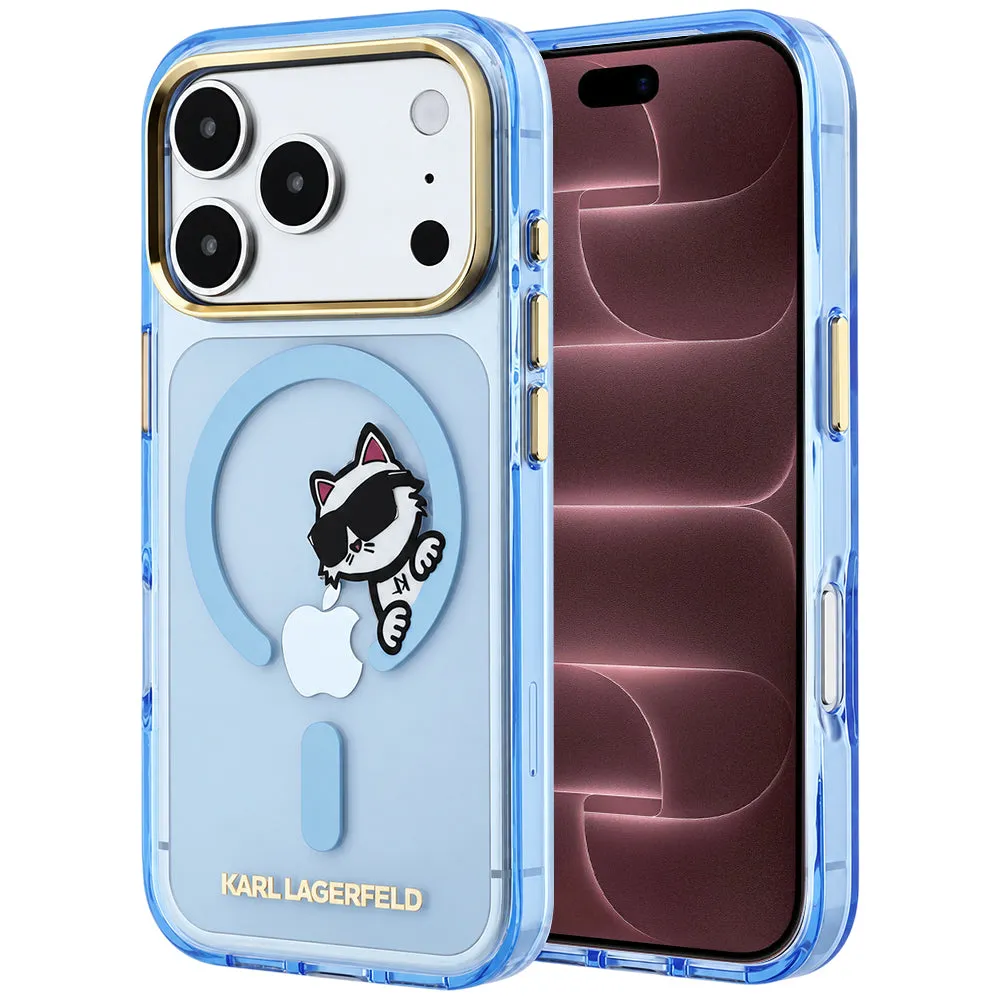 Custodia MagSafe per Apple iPhone 18 Pro Max / 17 Pro Max, Karl Lagerfeld, IML Peekaboo Print and Metal Frame, blu - immagine 1