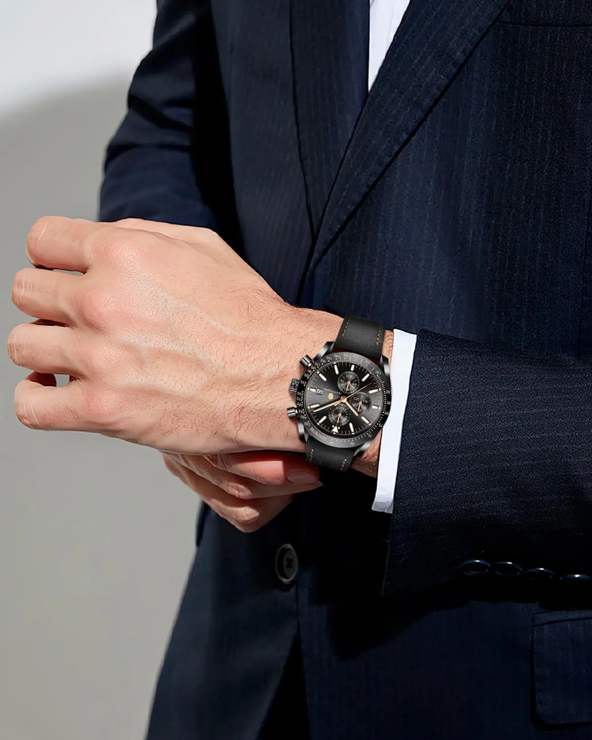BENYAR BY Orologio Uomo Cronografo Analogico al Quarzo Impermeabile Luminoso Designer Orologi Cinturino Pelle Elegante Orologio Regalo per Uomo - immagine 3