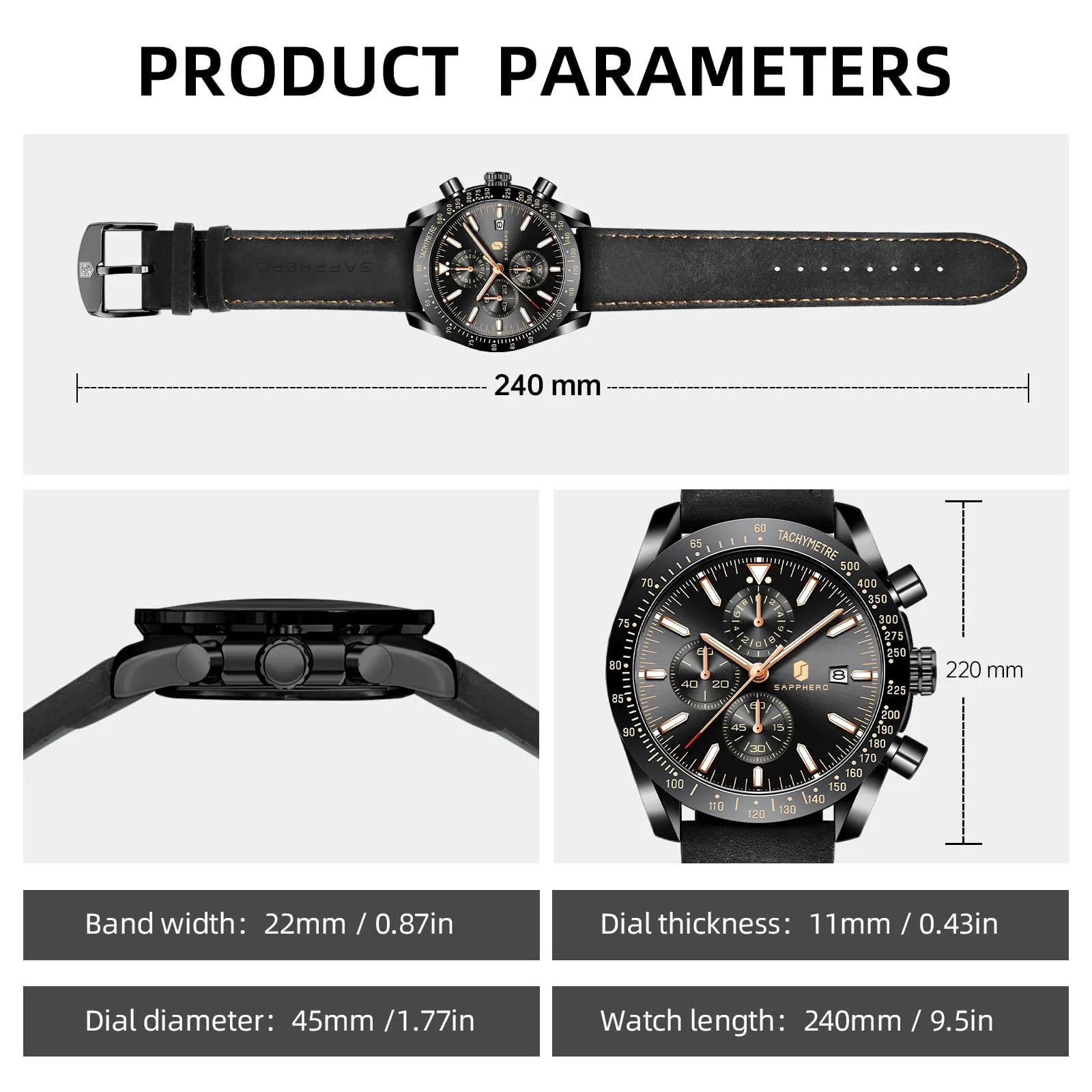 BENYAR BY Orologio Uomo Cronografo Analogico al Quarzo Impermeabile Luminoso Designer Orologi Cinturino Pelle Elegante Orologio Regalo per Uomo - immagine 6