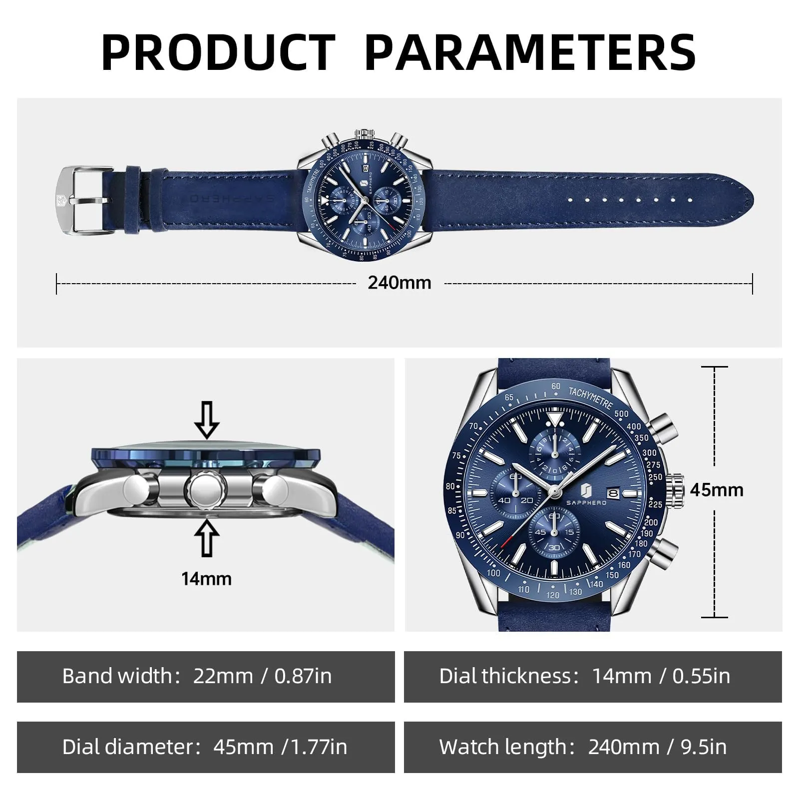 BENYAR BY Orologio Uomo Cronografo Analogico al Quarzo Impermeabile Luminoso Designer Orologi Cinturino Pelle Orologio Regalo per Uomo - immagine 6