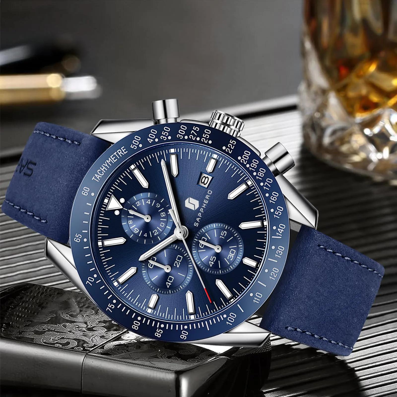 BENYAR BY Orologio Uomo Cronografo Analogico al Quarzo Impermeabile Luminoso Designer Orologi Cinturino Pelle Orologio Regalo per Uomo - immagine 7