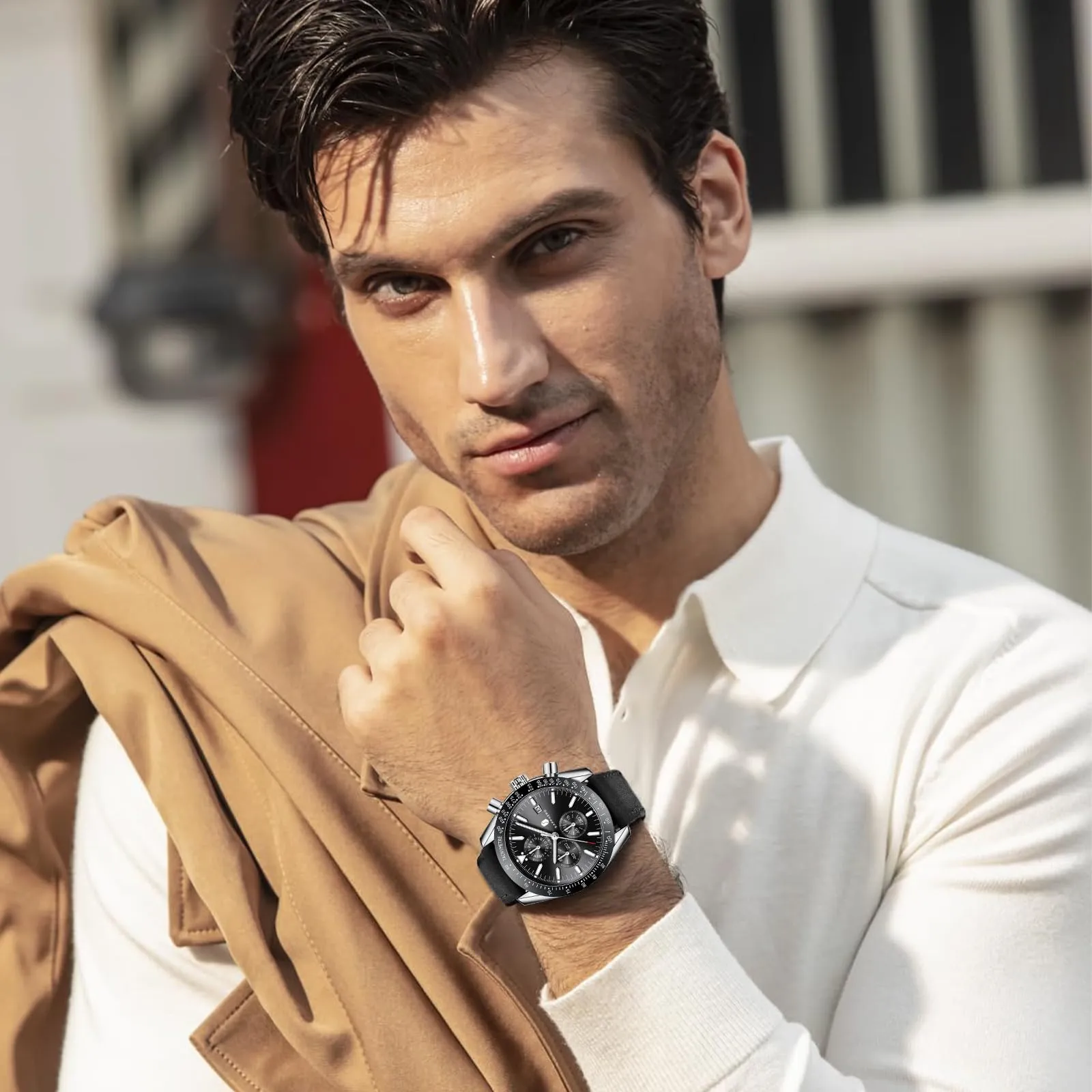 BENYAR BY Orologio Uomo Cronografo Analogico al Quarzo Impermeabile Luminoso Designer Orologi Cinturino Pelle Orologio Regalo per Uomo - immagine 2