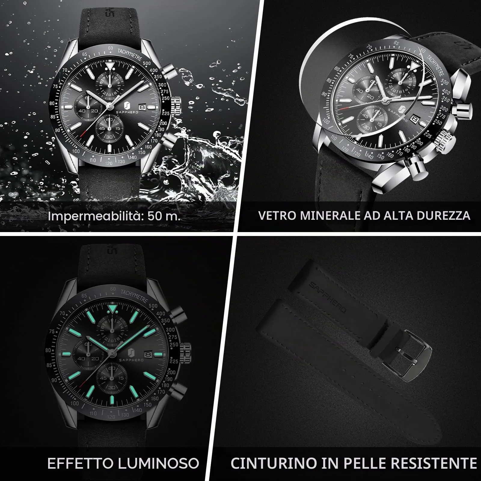 BENYAR BY Orologio Uomo Cronografo Analogico al Quarzo Impermeabile Luminoso Designer Orologi Cinturino Pelle Orologio Regalo per Uomo - immagine 4