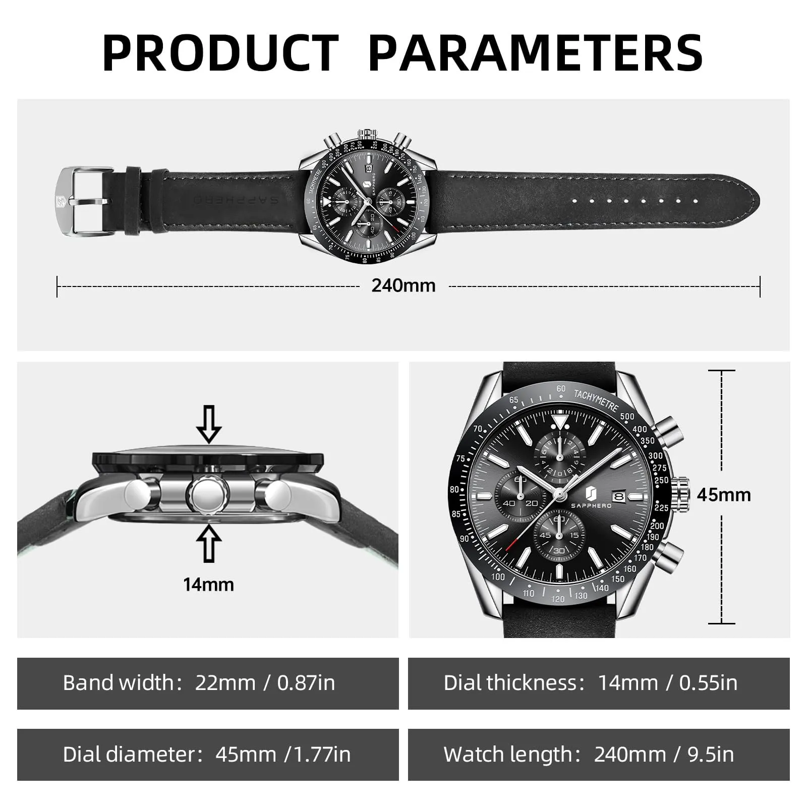 BENYAR BY Orologio Uomo Cronografo Analogico al Quarzo Impermeabile Luminoso Designer Orologi Cinturino Pelle Orologio Regalo per Uomo - immagine 6
