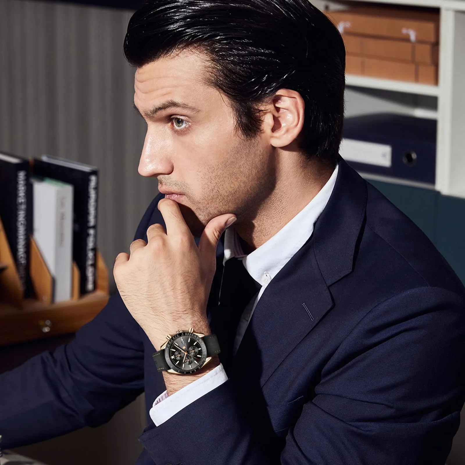 BENYAR BY Orologio Uomo Cronografo Analogico al Quarzo Impermeabile Luminoso Designer Orologi Cinturino Pelle Orologio Regalo per Uomo - immagine 3