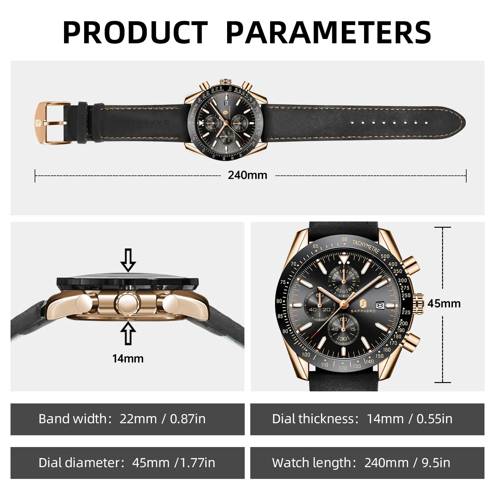 BENYAR BY Orologio Uomo Cronografo Analogico al Quarzo Impermeabile Luminoso Designer Orologi Cinturino Pelle Orologio Regalo per Uomo - immagine 6