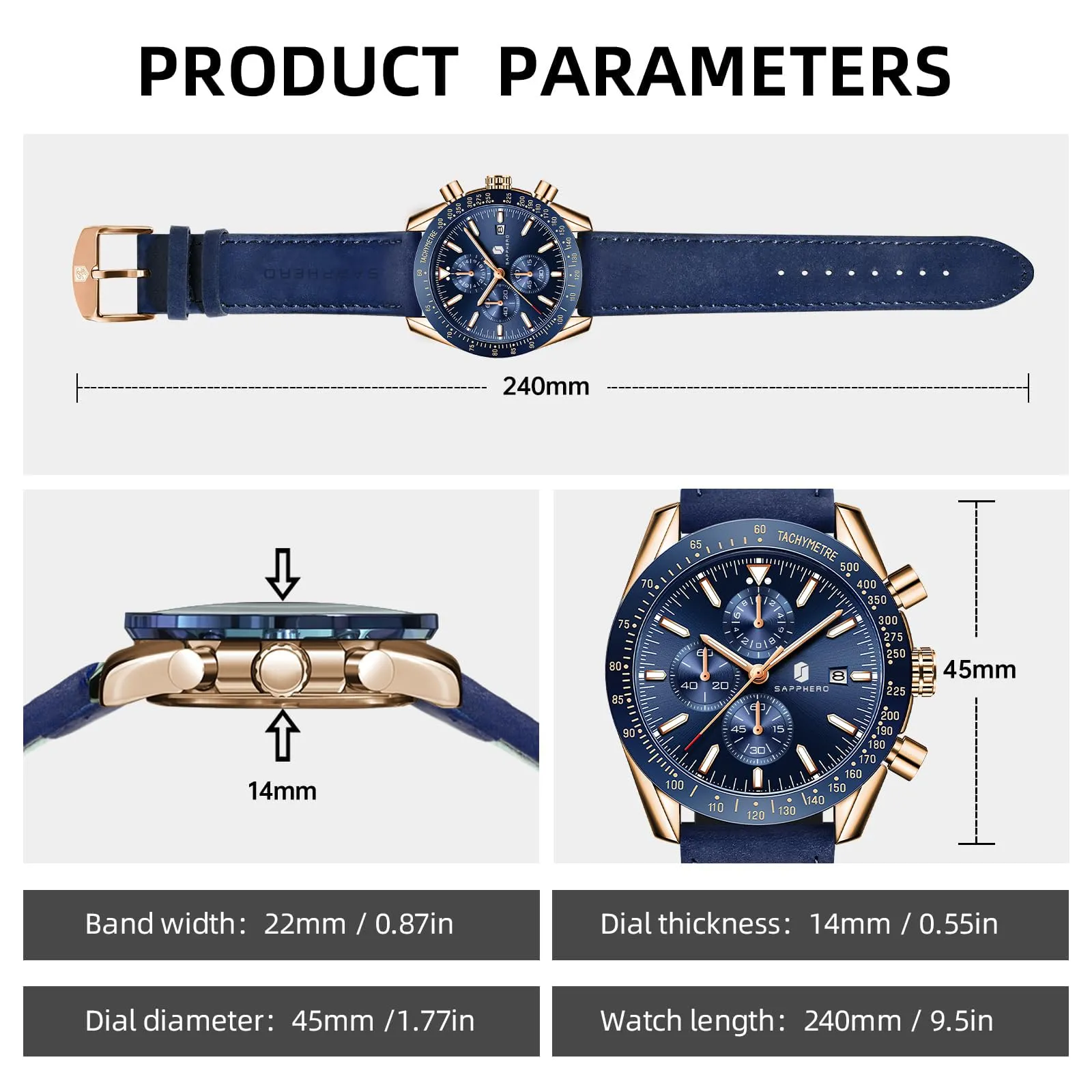 BENYAR BY Orologio Uomo Cronografo Analogico al Quarzo Impermeabile Luminoso Designer Orologi Cinturino Pelle Orologio Regalo per Uomo - immagine 6