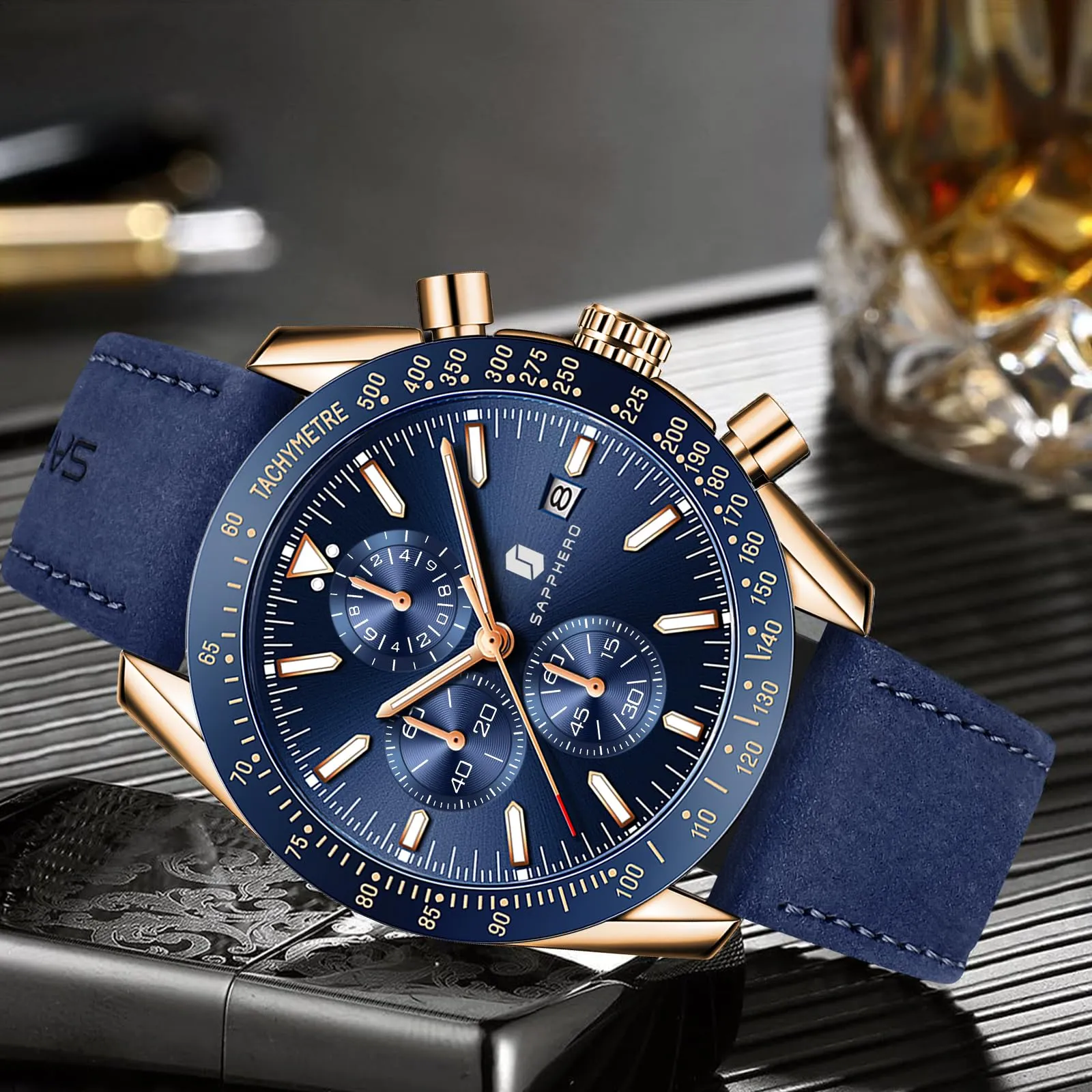 BENYAR BY Orologio Uomo Cronografo Analogico al Quarzo Impermeabile Luminoso Designer Orologi Cinturino Pelle Orologio Regalo per Uomo - immagine 7
