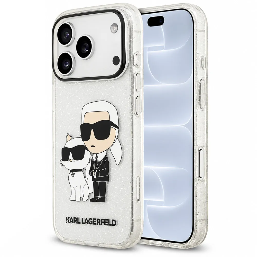 Custodia per Apple iPhone 18 Pro / 17 Pro, Karl Lagerfeld, IML Glitter Karl and Choupette NFT, trasparente - immagine 1