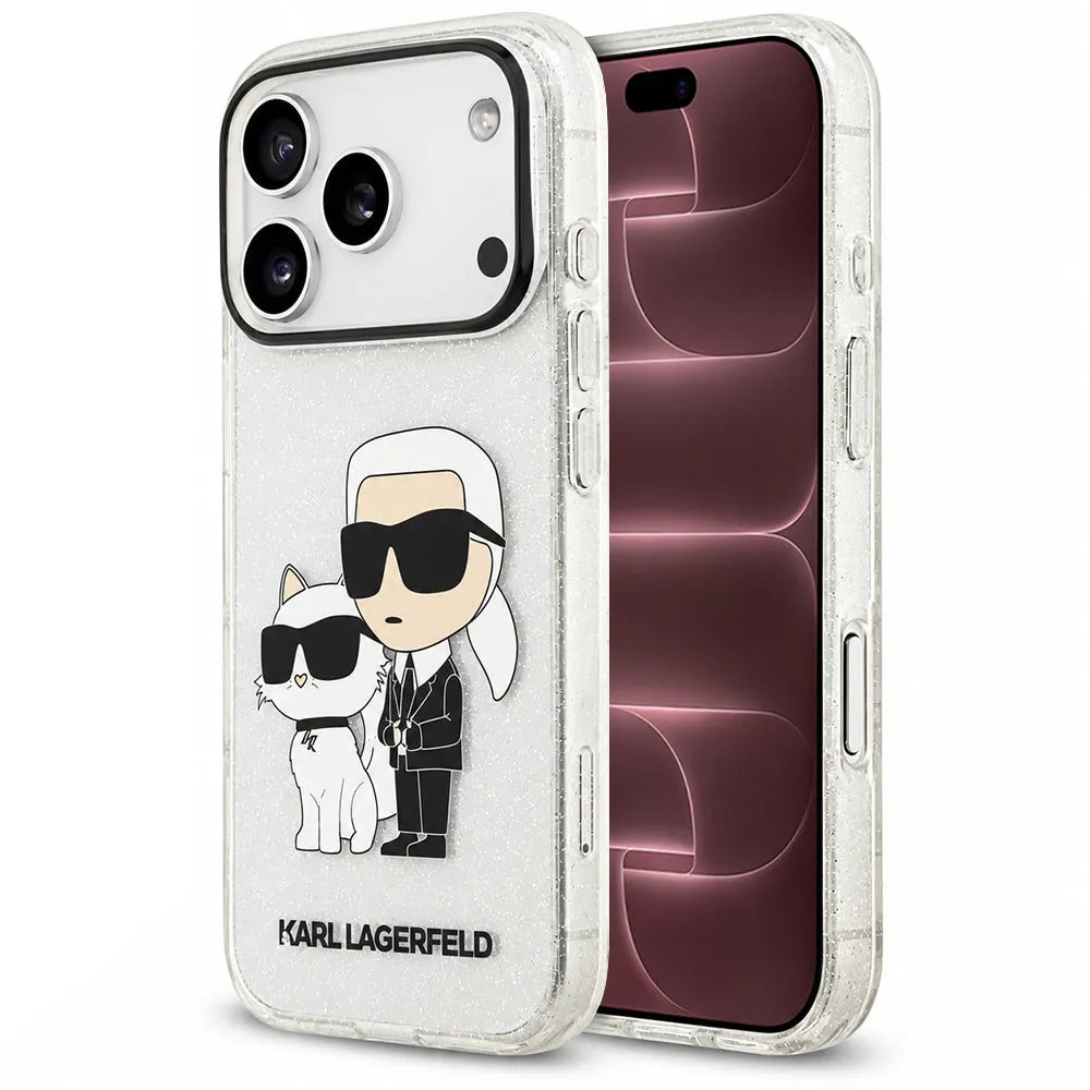 Cover per Apple iPhone 18 Pro Max / 17 Pro Max, Karl Lagerfeld, IML Glitter Karl and Choupette NFT, trasparente - immagine 1