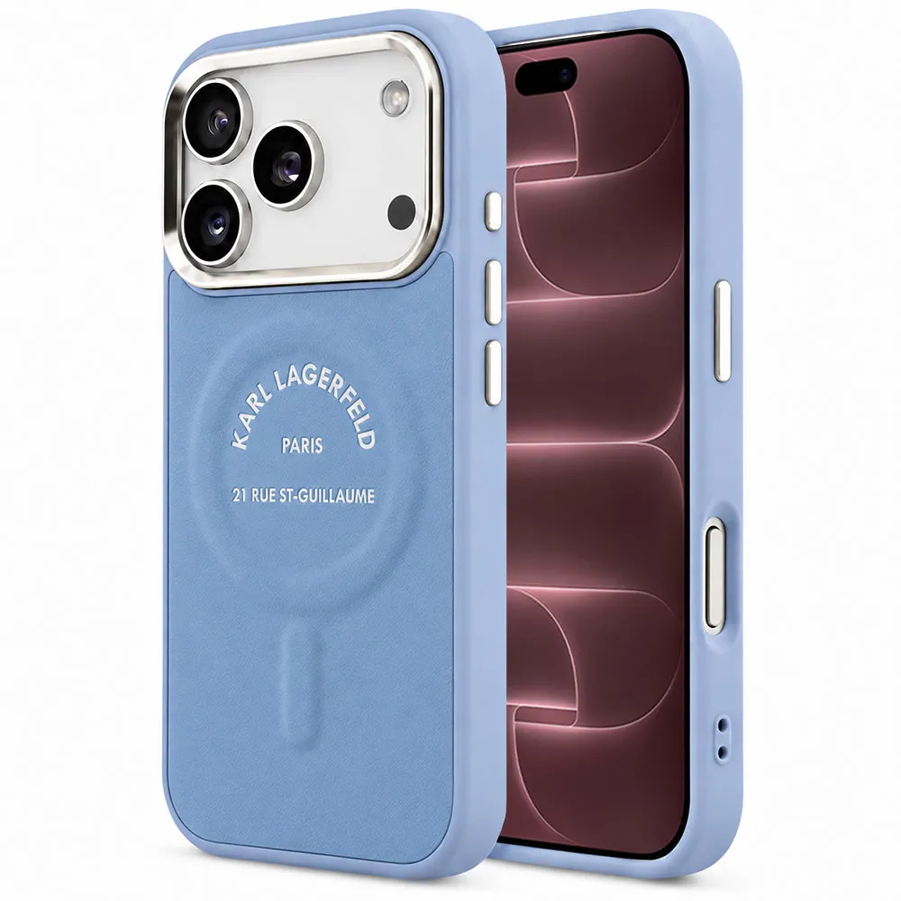 Custodia MagSafe per Apple iPhone 18 Pro Max / 17 Pro Max, Karl Lagerfeld, Embossed Open Ring RSG Logo, blu - immagine 1