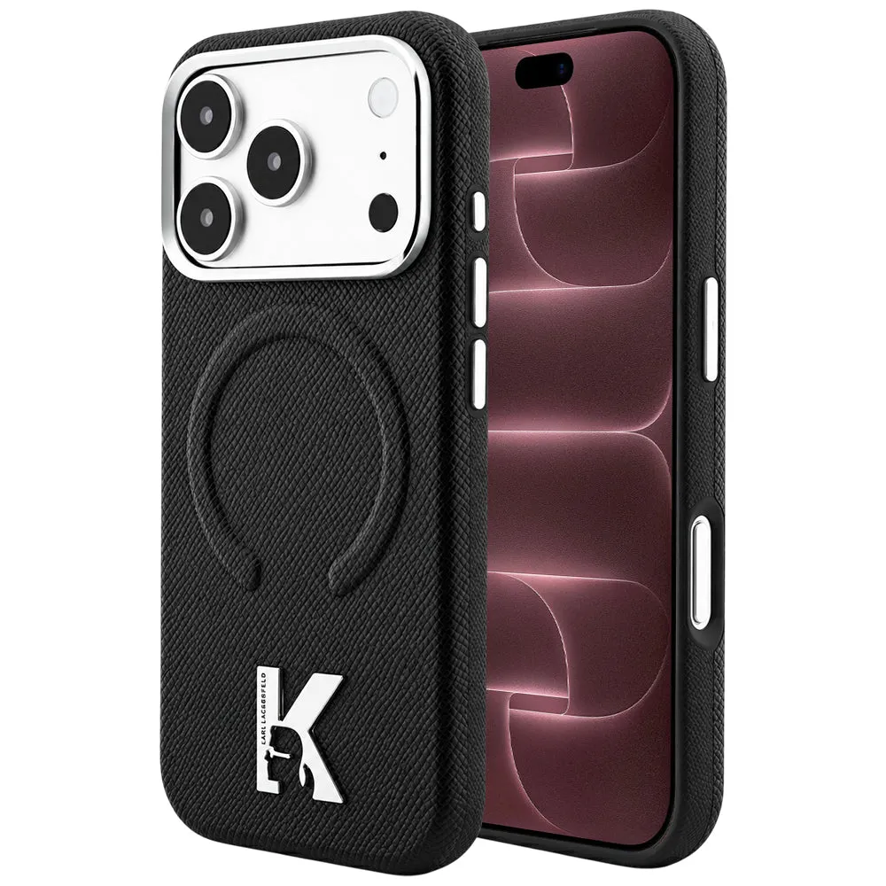 Custodia MagSafe per Apple iPhone 18 Pro Max / 17 Pro Max, Karl Lagerfeld, Grained Embossed Ring, nera - immagine 1