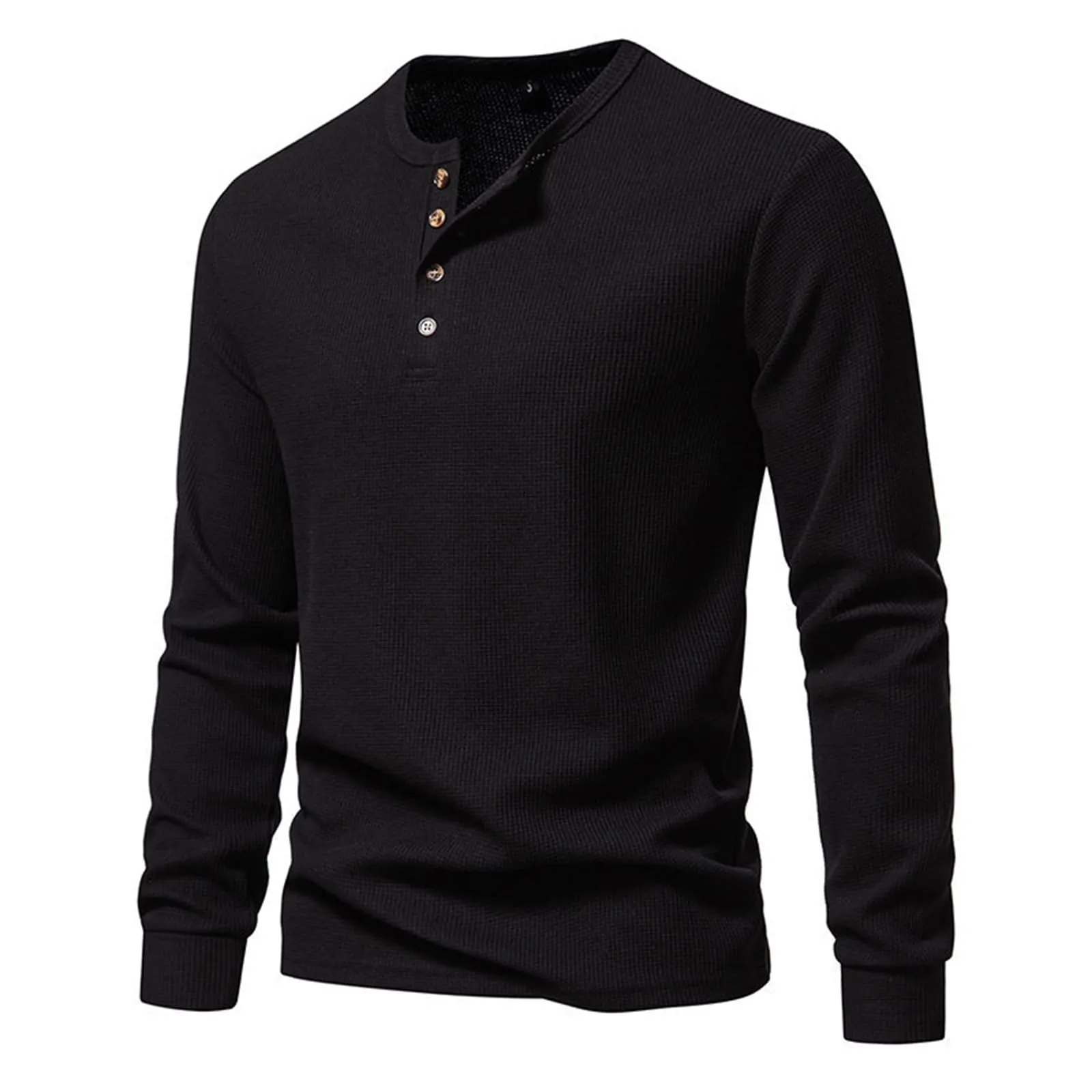 Mymyguoe Henley - Maglietta da uomo con bottoni, magliette a maniche lunghe, felpe, t-shirt in lino a maniche lunghe, polo, abbigliamento sportivo, canottiera, maglia funzionale, escursionismo, sport - immagine 1