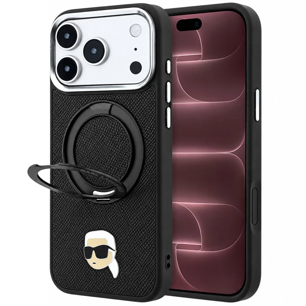Custodia MagSafe per Apple iPhone 18 Pro Max / 17 Pro Max, Karl Lagerfeld, Ring Stand 360 Karl Pin, nera - immagine 1