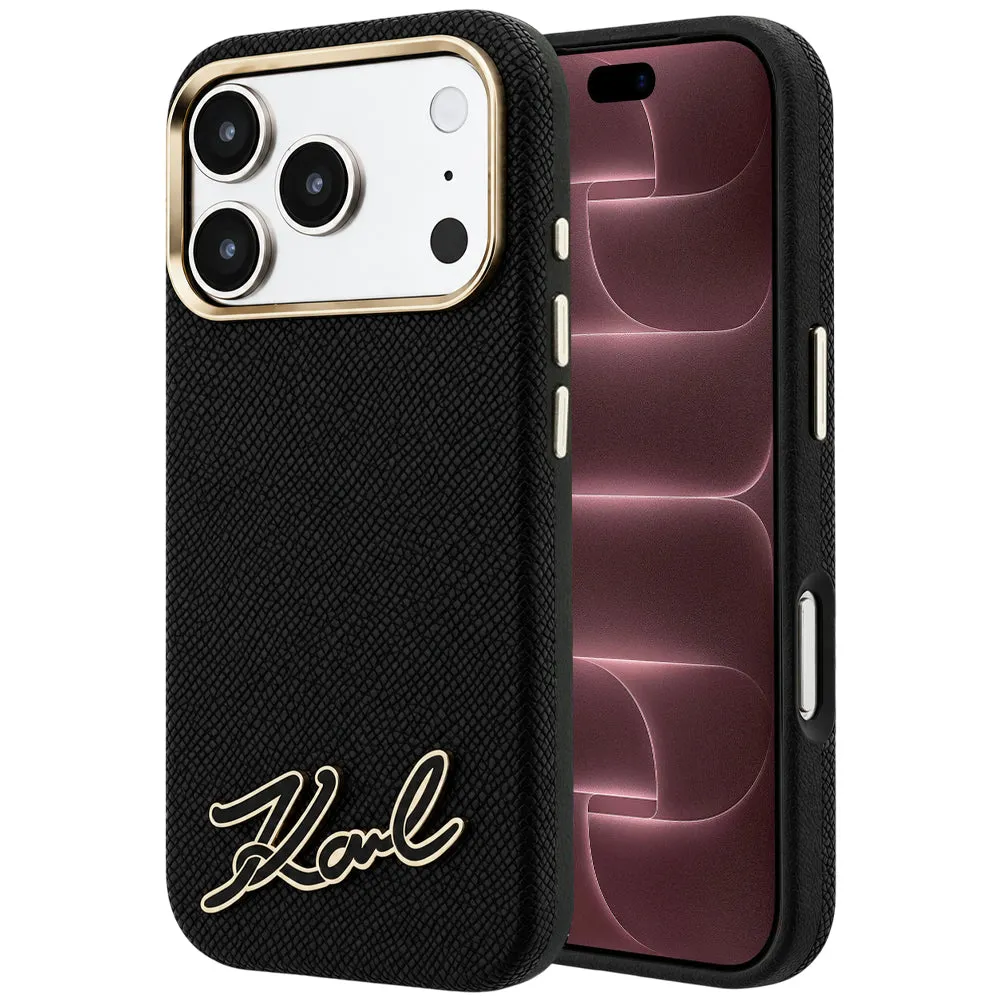 Custodia MagSafe per Apple iPhone 18 Pro Max / 17 Pro Max, Karl Lagerfeld, Grained Resin Sign Logo, nera - immagine 1