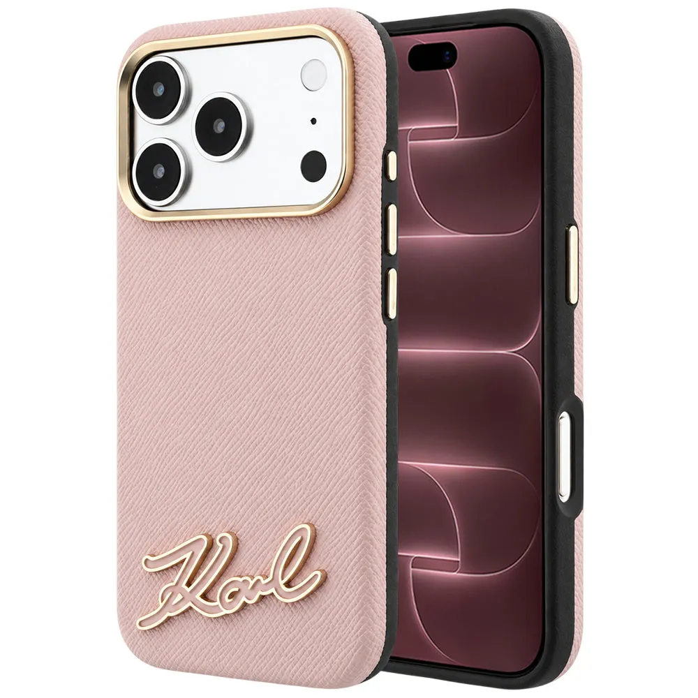 Custodia MagSafe per Apple iPhone 18 Pro Max / 17 Pro Max, Karl Lagerfeld, Grained Resin Sign Logo, Rosa - immagine 1