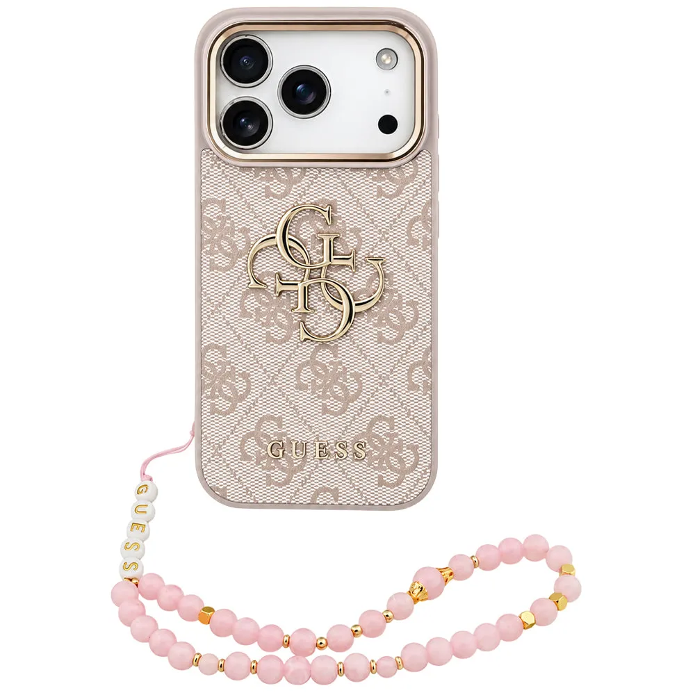 Custodia per Apple iPhone 18 Pro / 17 Pro, Guess, 4G Classic Logo with Strap, rosa dorata - immagine 1