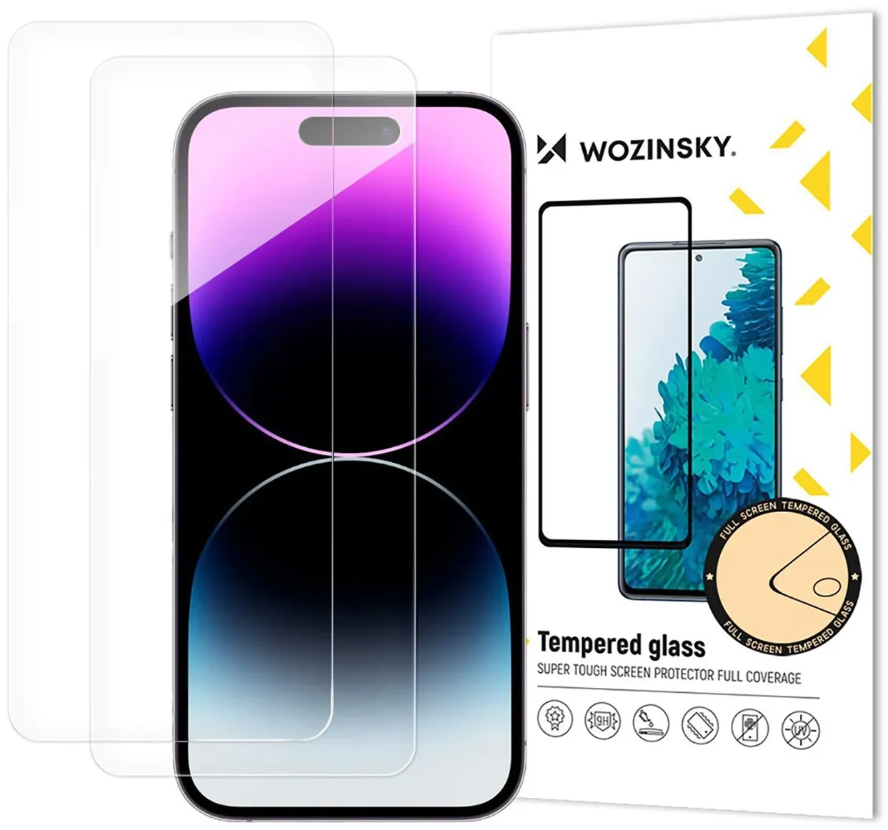 Pellicola protettiva per schermo WZK per Apple iPhone 18 Pro / 17 Pro / 16 Pro, vetro temperato, Full Glue, set da 2 pezzi - immagine 1