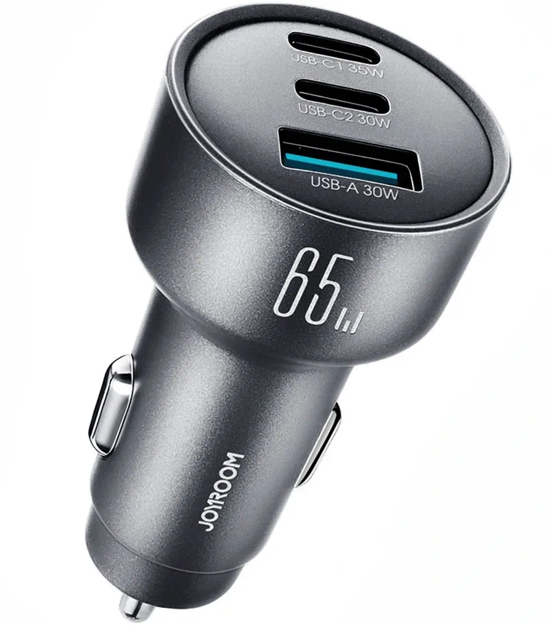 Caricatore Auto Joyroom JR-CCN19, 65W, 1 x USB-A - 2 x USB-C, Grigio - immagine 1