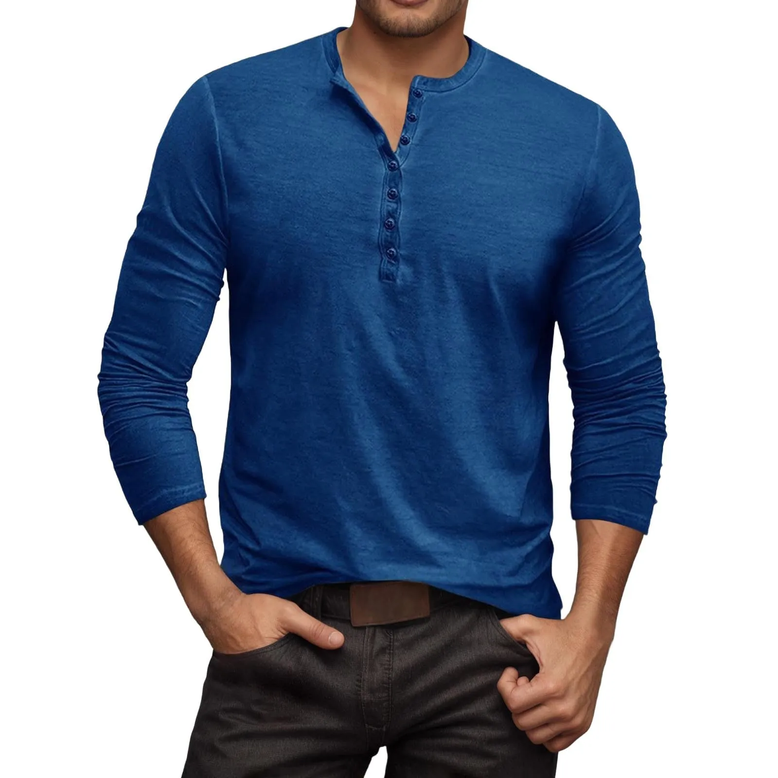 Mymyguoe Henley - Maglietta da uomo con bottoni, a maniche lunghe, felpe, magliette in lino, a maniche lunghe, polo, abbigliamento sportivo, canottiera, maglia funzionale, escursionismo, sport - immagine 4